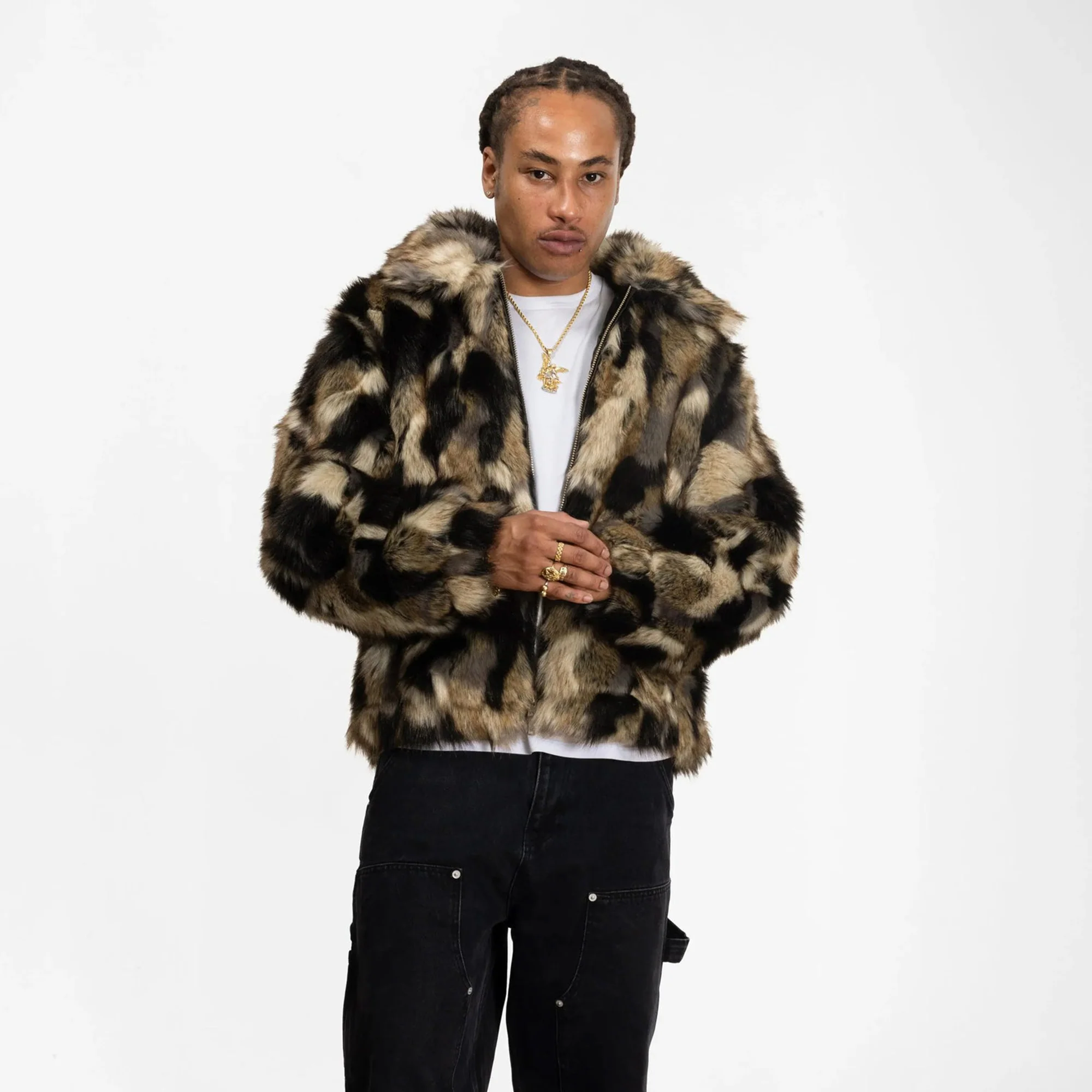 Patta Mens Faux Fur Patchwork Jacket - Image 2