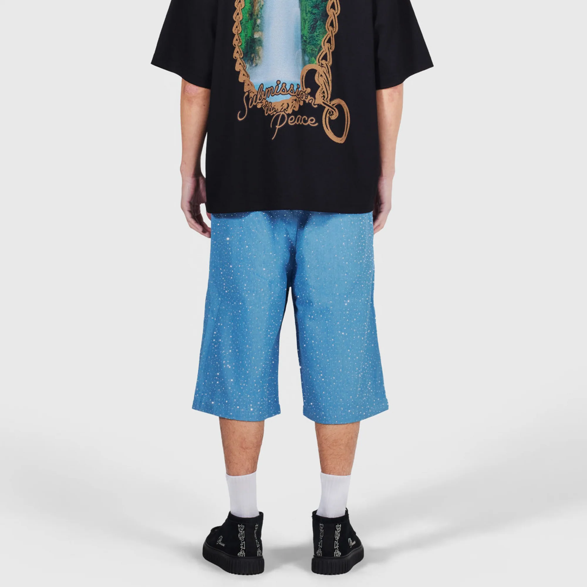 Pleasures Mens Glitter Baggy Denim Shorts - Image 3