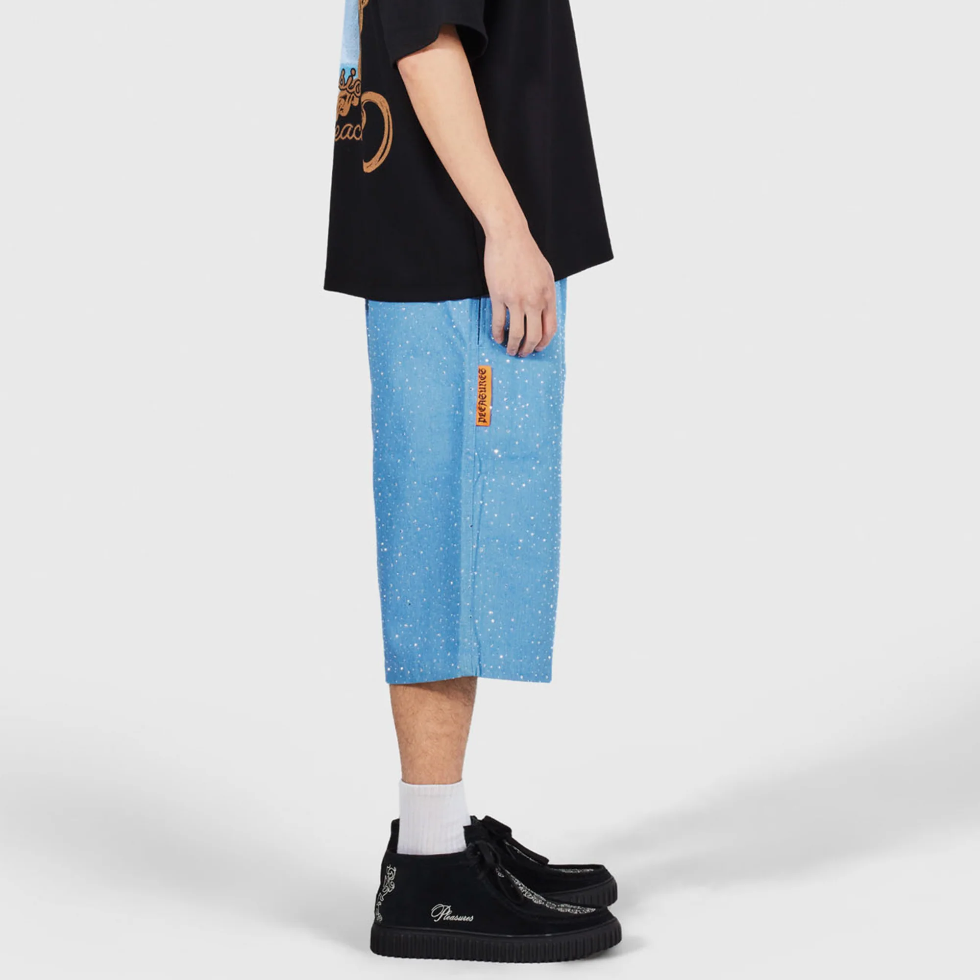 Pleasures Mens Glitter Baggy Denim Shorts - Image 4