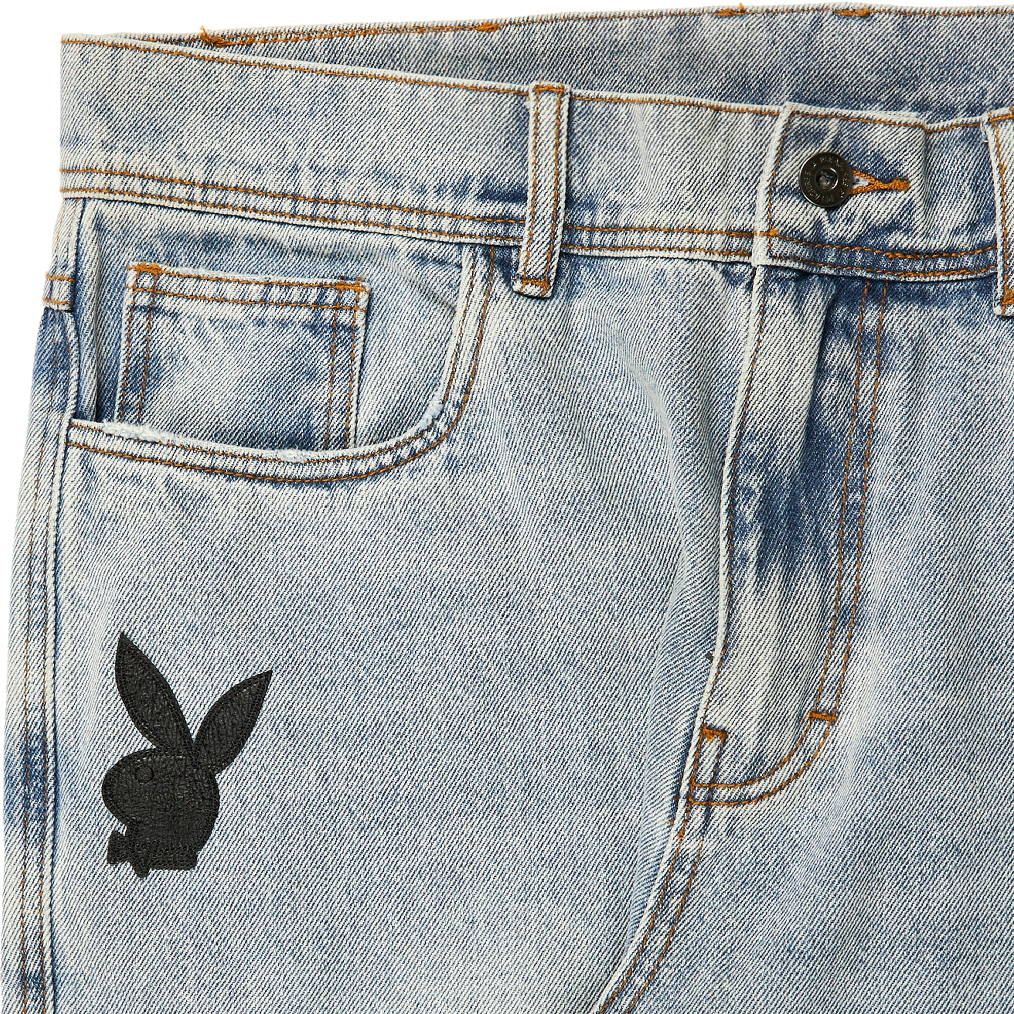 Pleasures x Playboy Mens Bunny Applique Pants 'Denim Washed' - Image 3