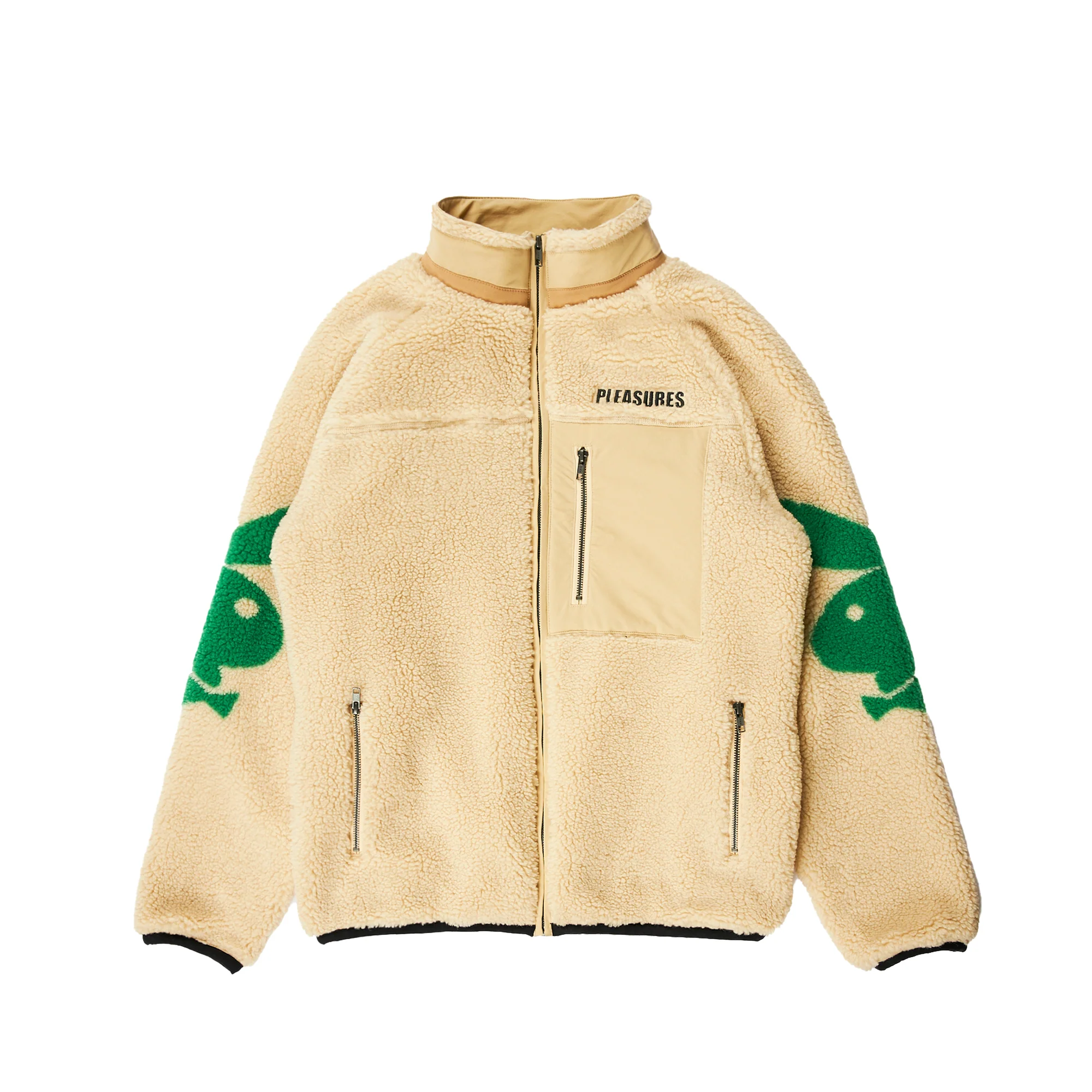 Pleasures x Playboy Mens Bunny Sherpa Zip Up Jacket 'Tan'