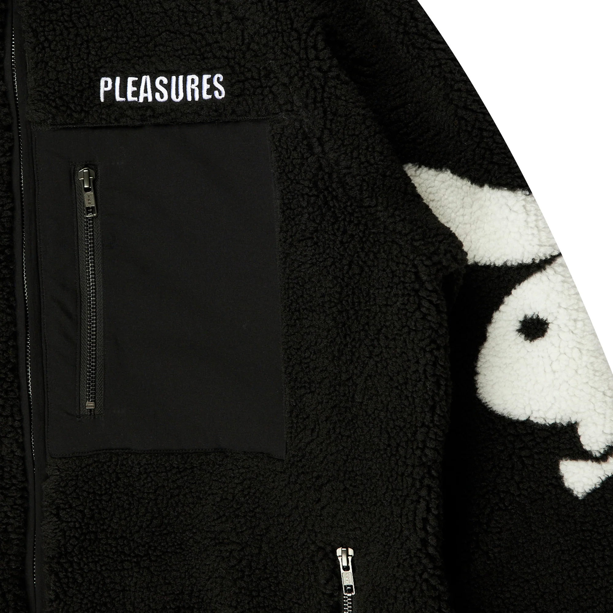 Pleasures x Playboy Mens Bunny Sherpa Zip Up Jacket 'Black' - Image 3