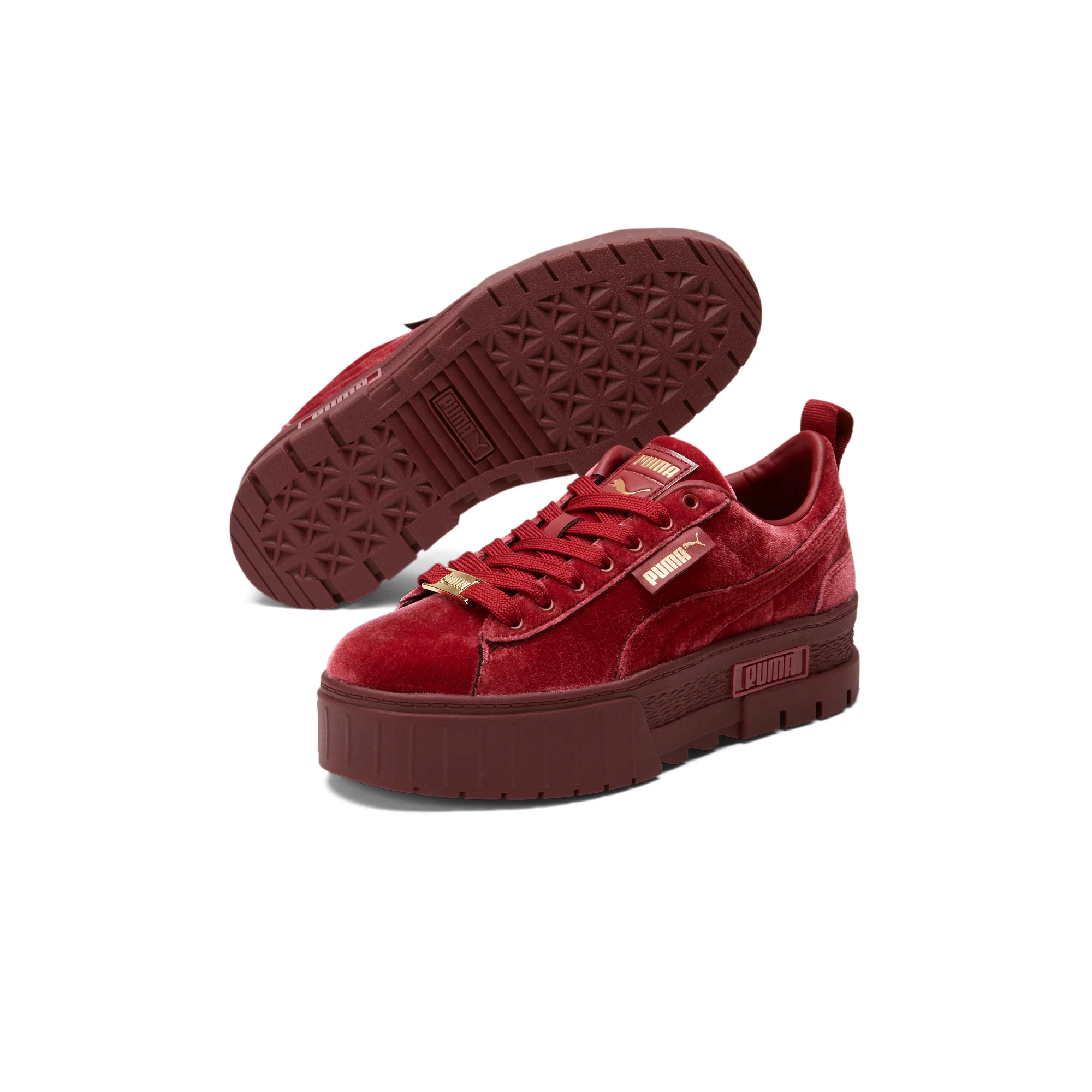 Puma Womens Mayze Velvet Shoes 'Tibetan Red-Puma Team Gold' - Image 2