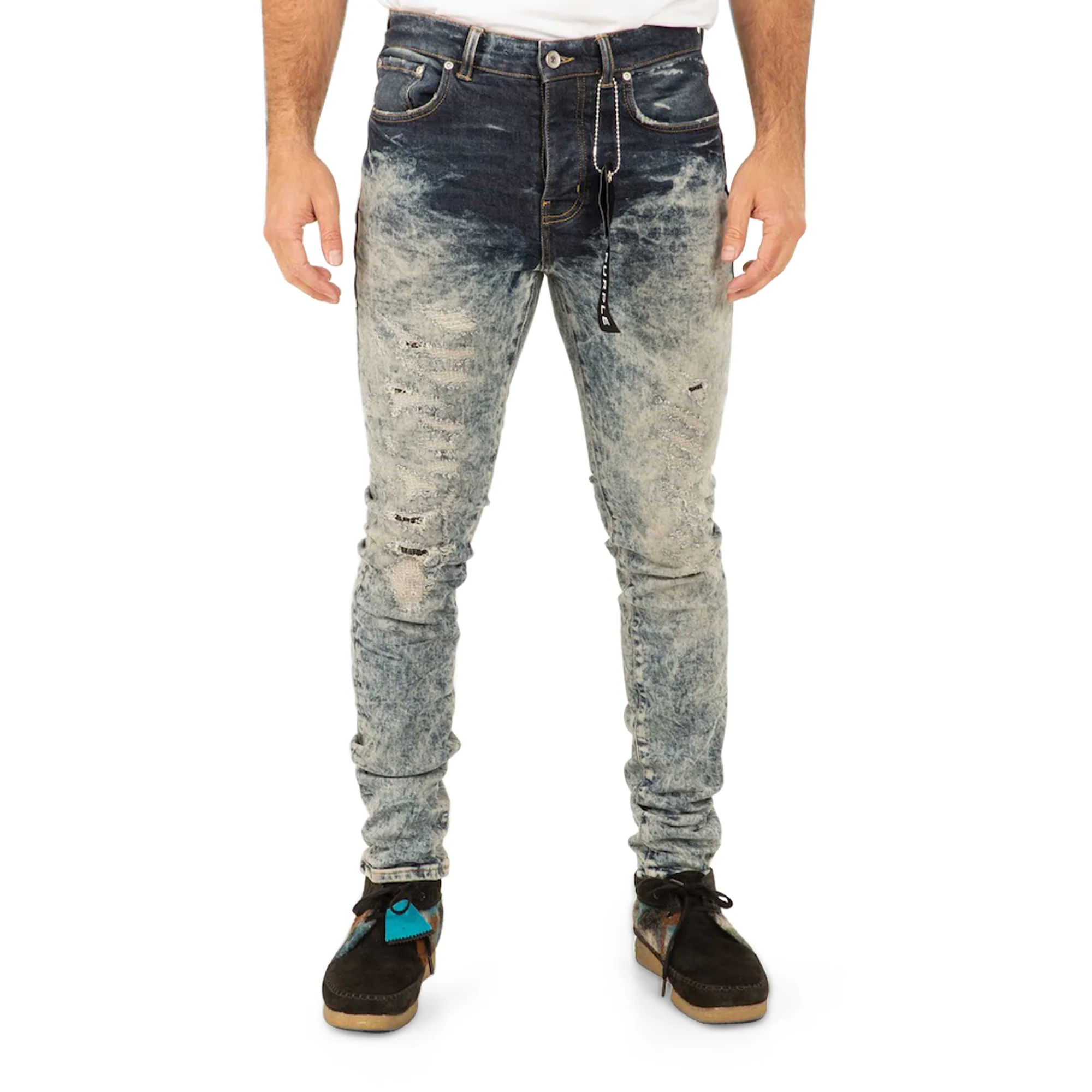 Purple Brand Mens Indigo Heavy Bleach Repair Jeans - Image 3