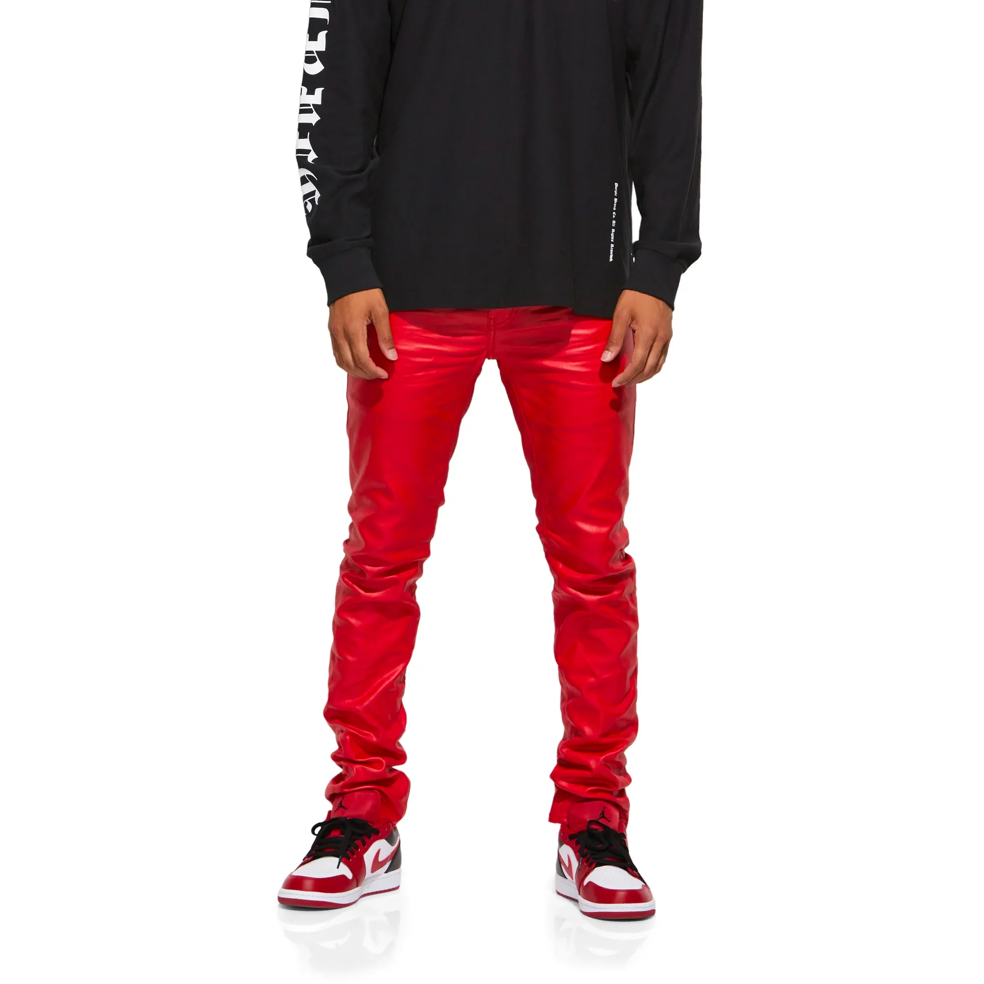 Purple Brand Mens Red Patent Leather Film Jeans - Image 2