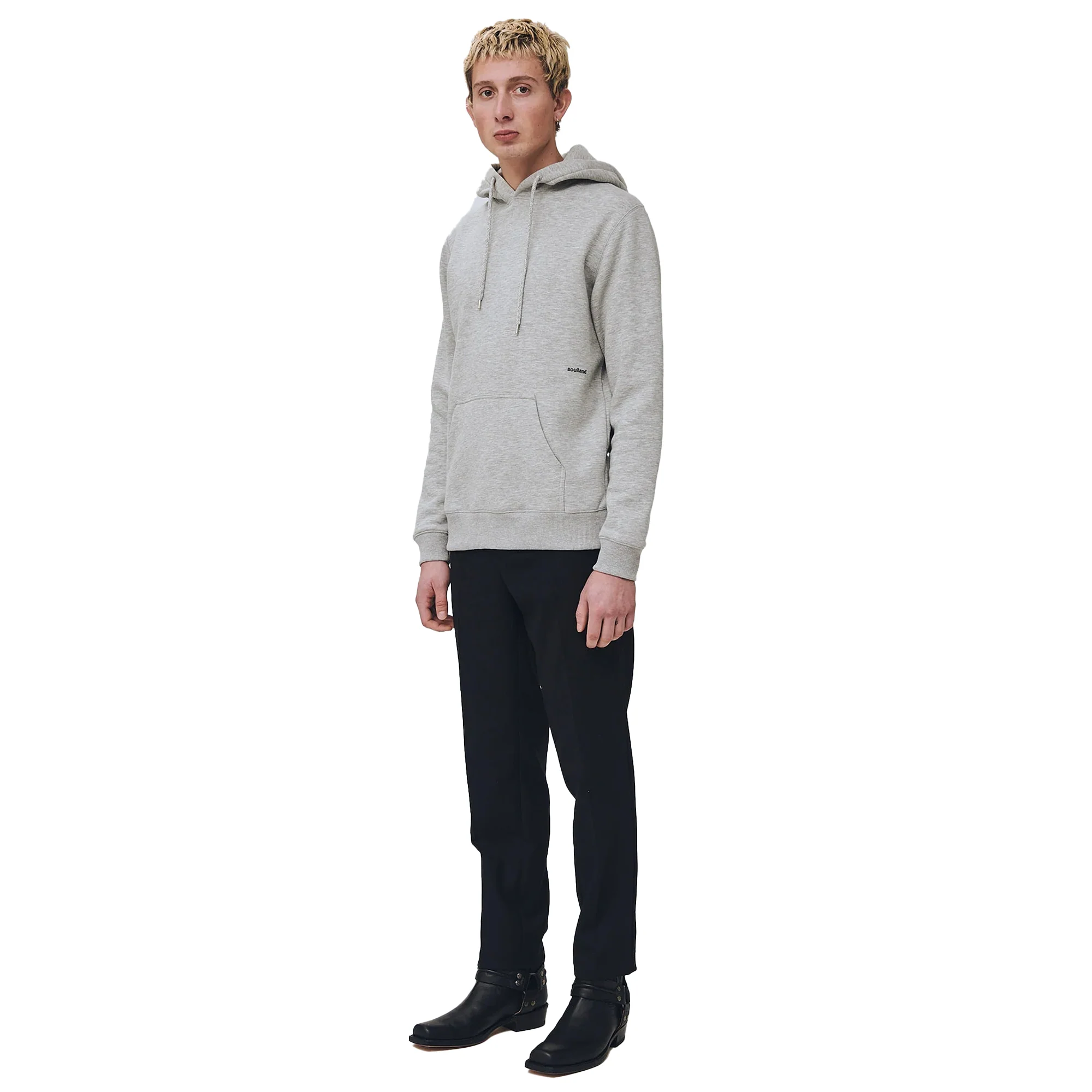 Soulland Mens Wallance Hoodie 'Grey Melange' - Image 3