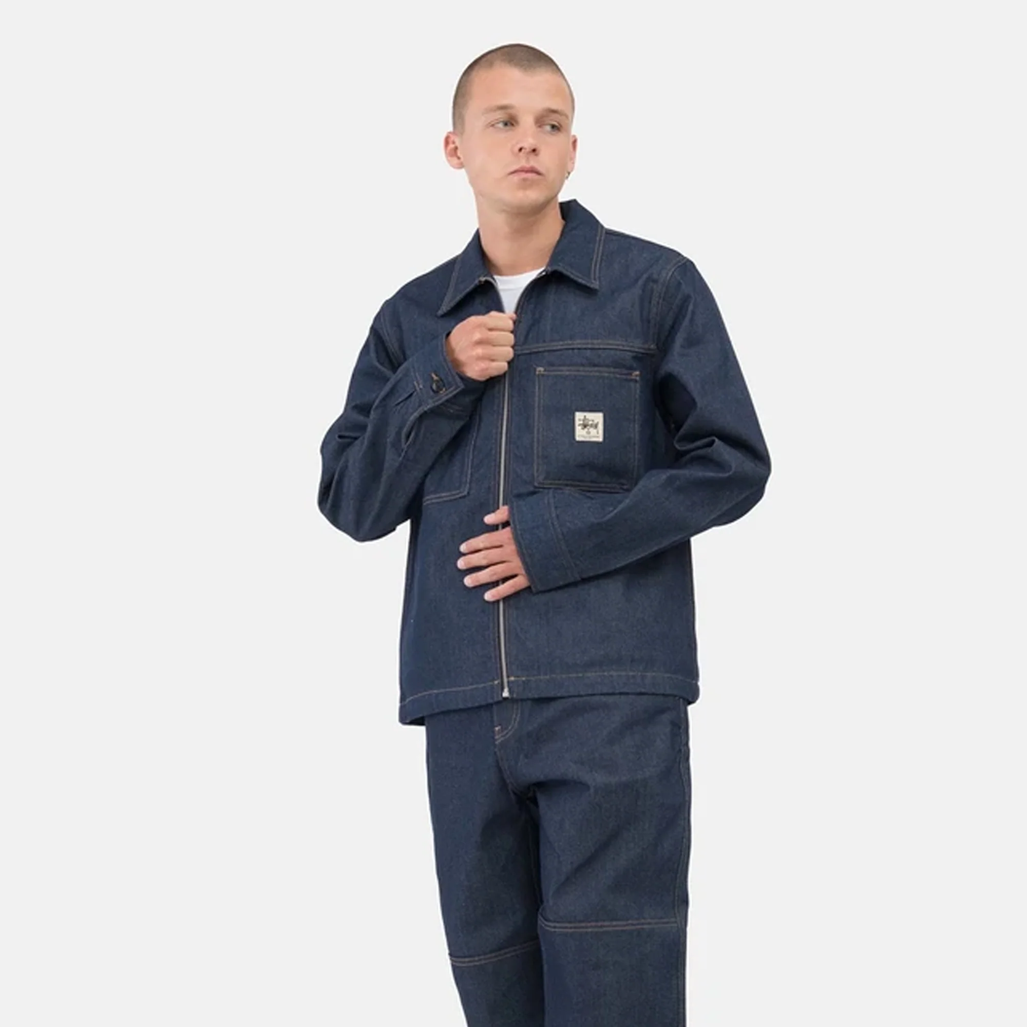 Stussy Mens Denim Zip Up Work Shirt 'Indigo' - Image 4
