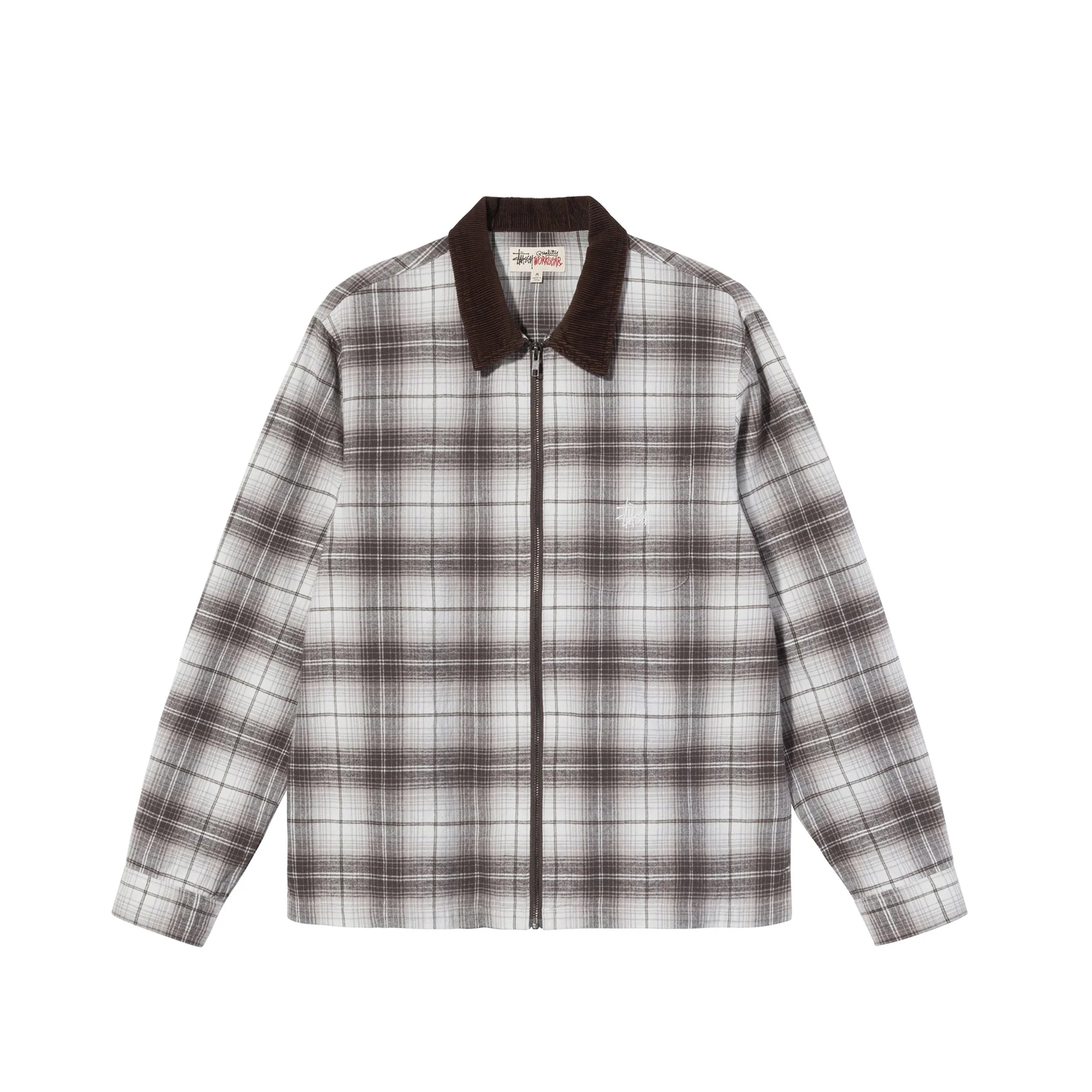 Stussy Mens Frank Plaid Zip LS Shirt 'Brown'