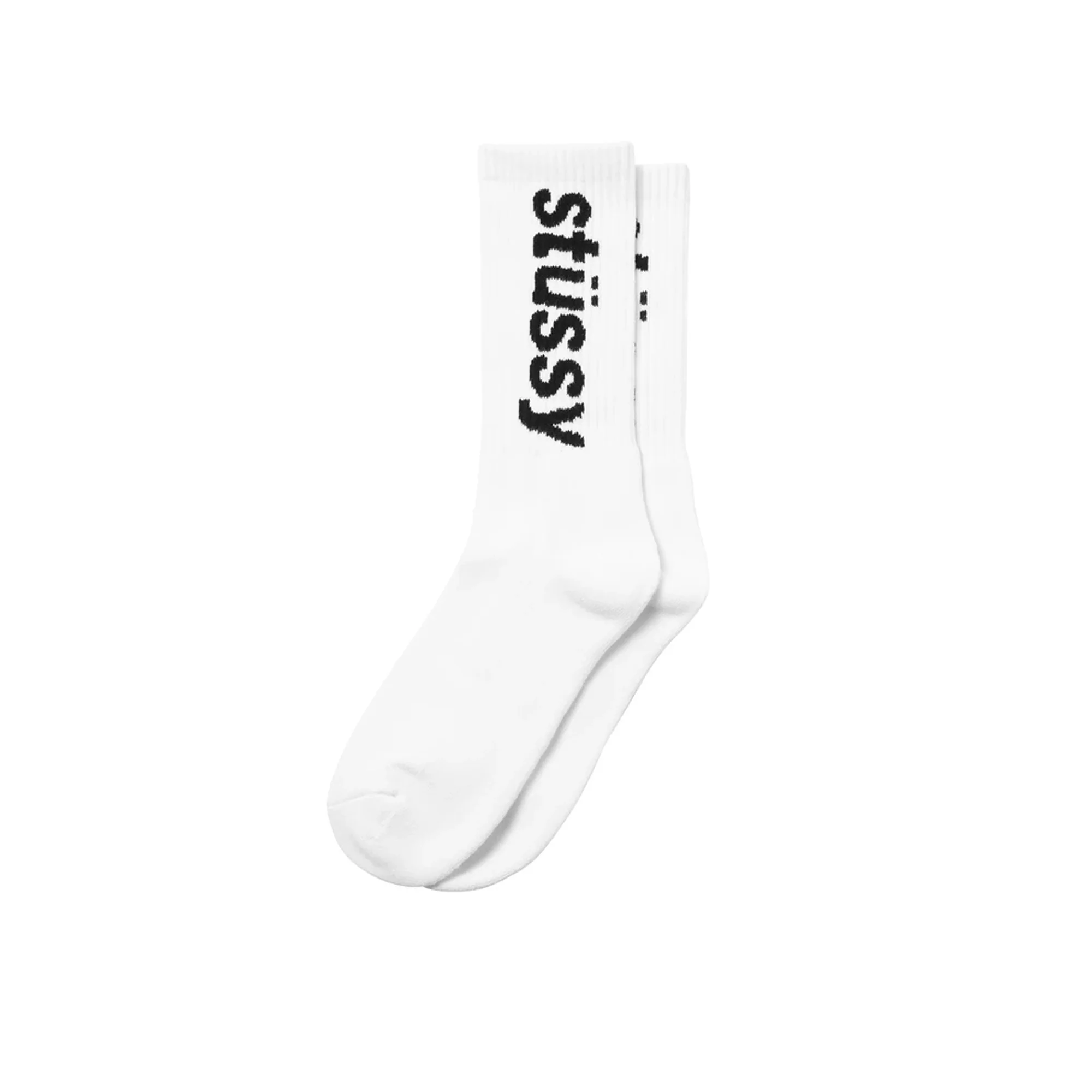 Stussy Mens Helvetica Jacquard Crew Socks 'White'