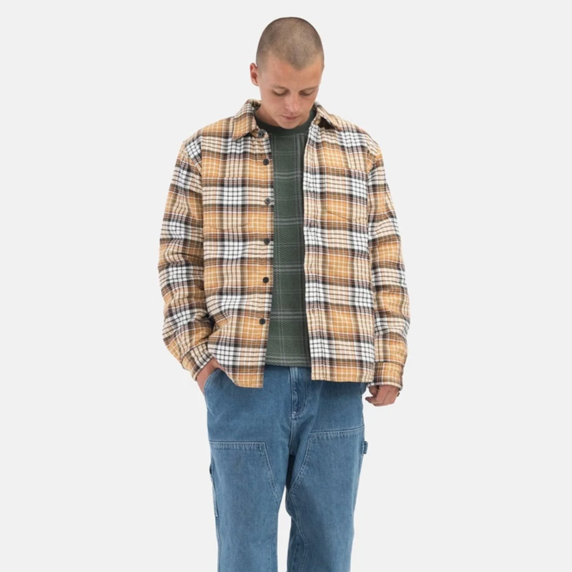 Stussy Mens Quilted Lined Plaid Shirt 'Copper' - Image 4