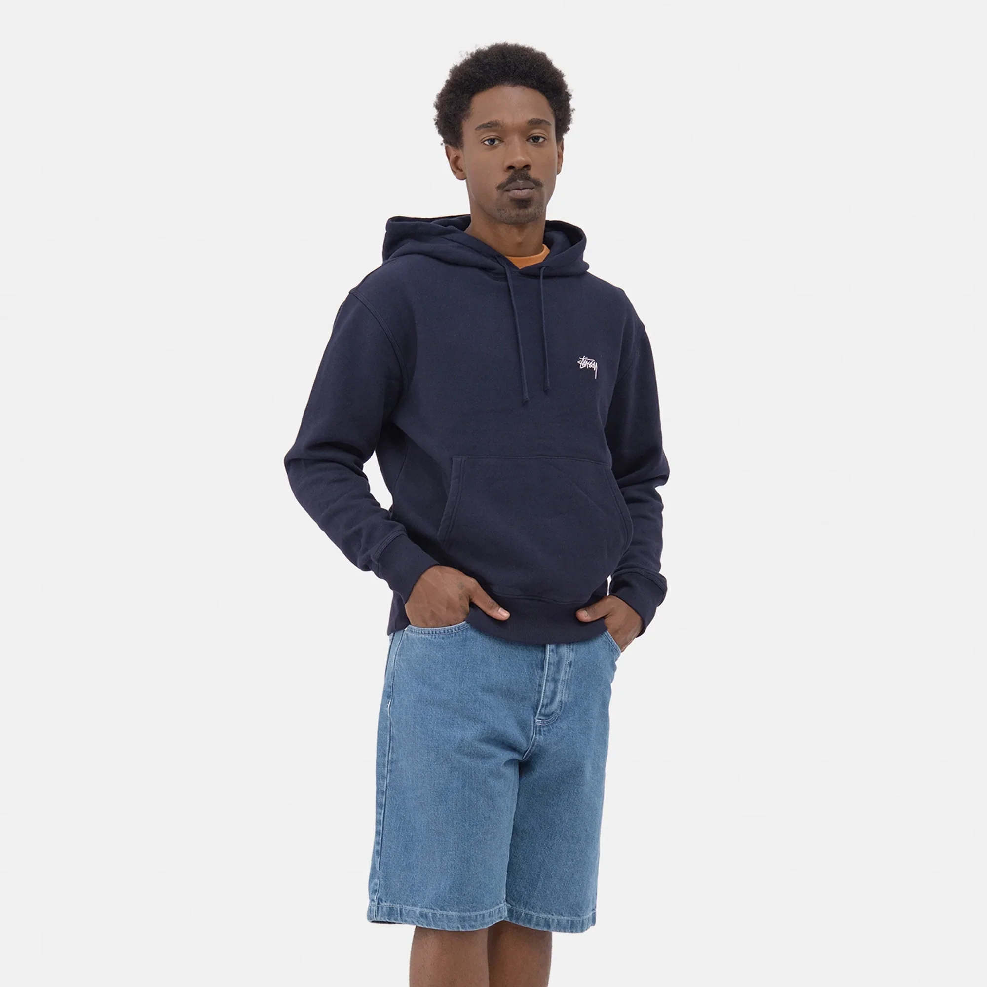 Stussy Mens Stock Logo Hoodie 'Navy' - Image 3