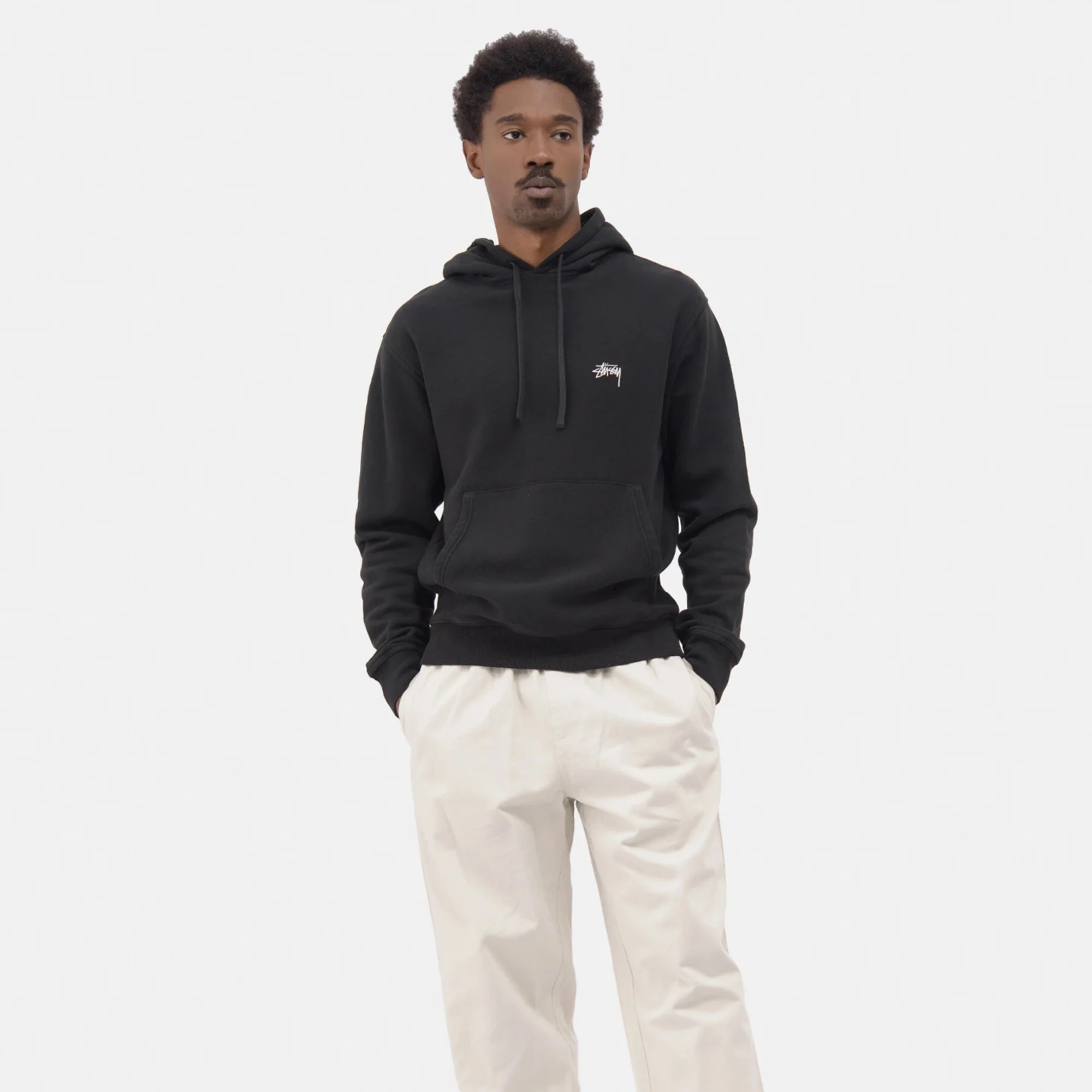 Stussy Mens Stock Logo Hoodie 'Black' - Image 3