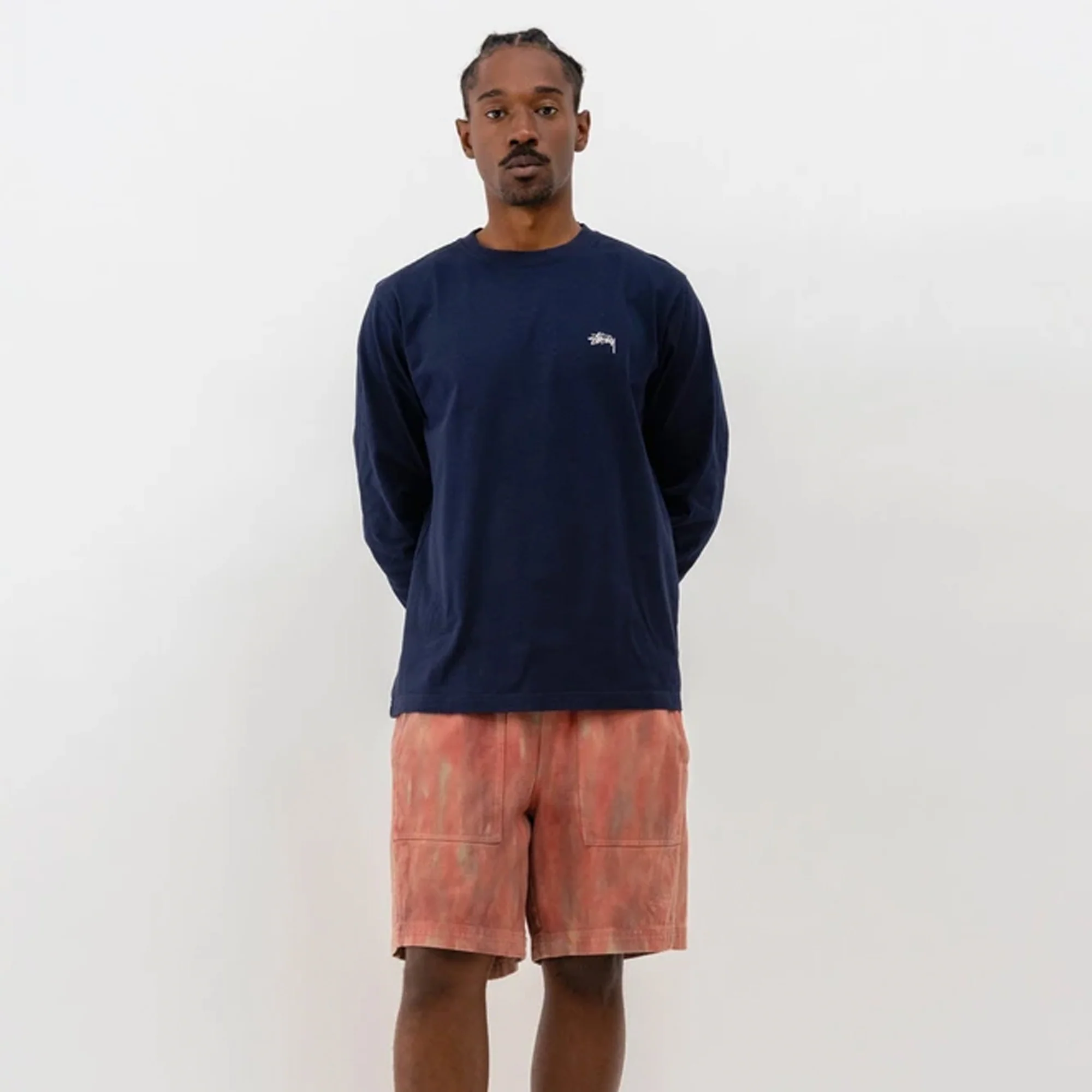 Stussy Mens Stock Logo LS Crew 'Navy' - Image 3