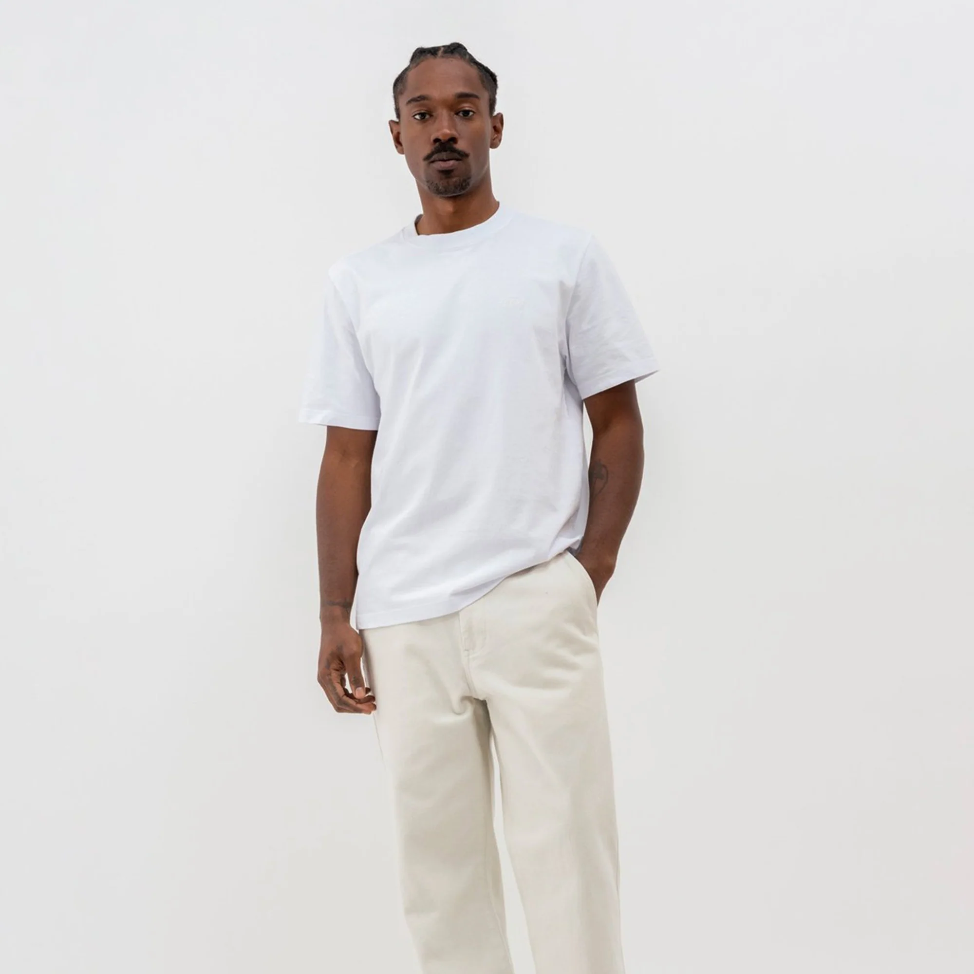 Stussy Mens Stock Logo White SS Crew - Image 3