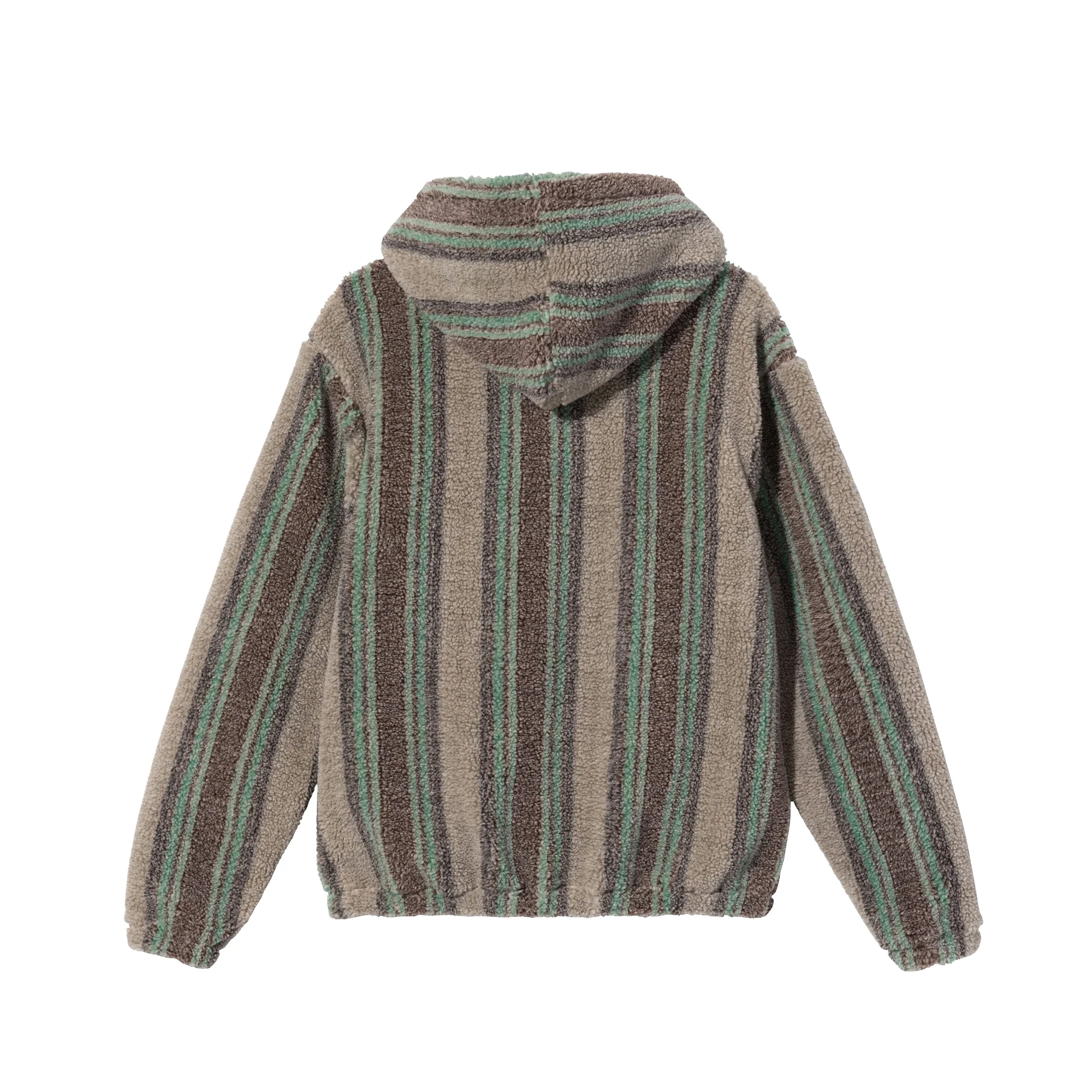 Stussy Mens Stripe Sherpa Hoodie 'Tan' - Image 2