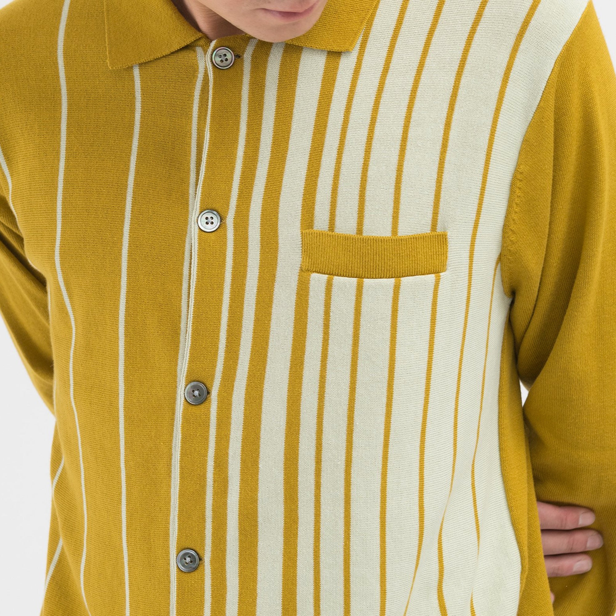 Stussy Mens Striped Knit Shirt 'Mustard' - Image 4