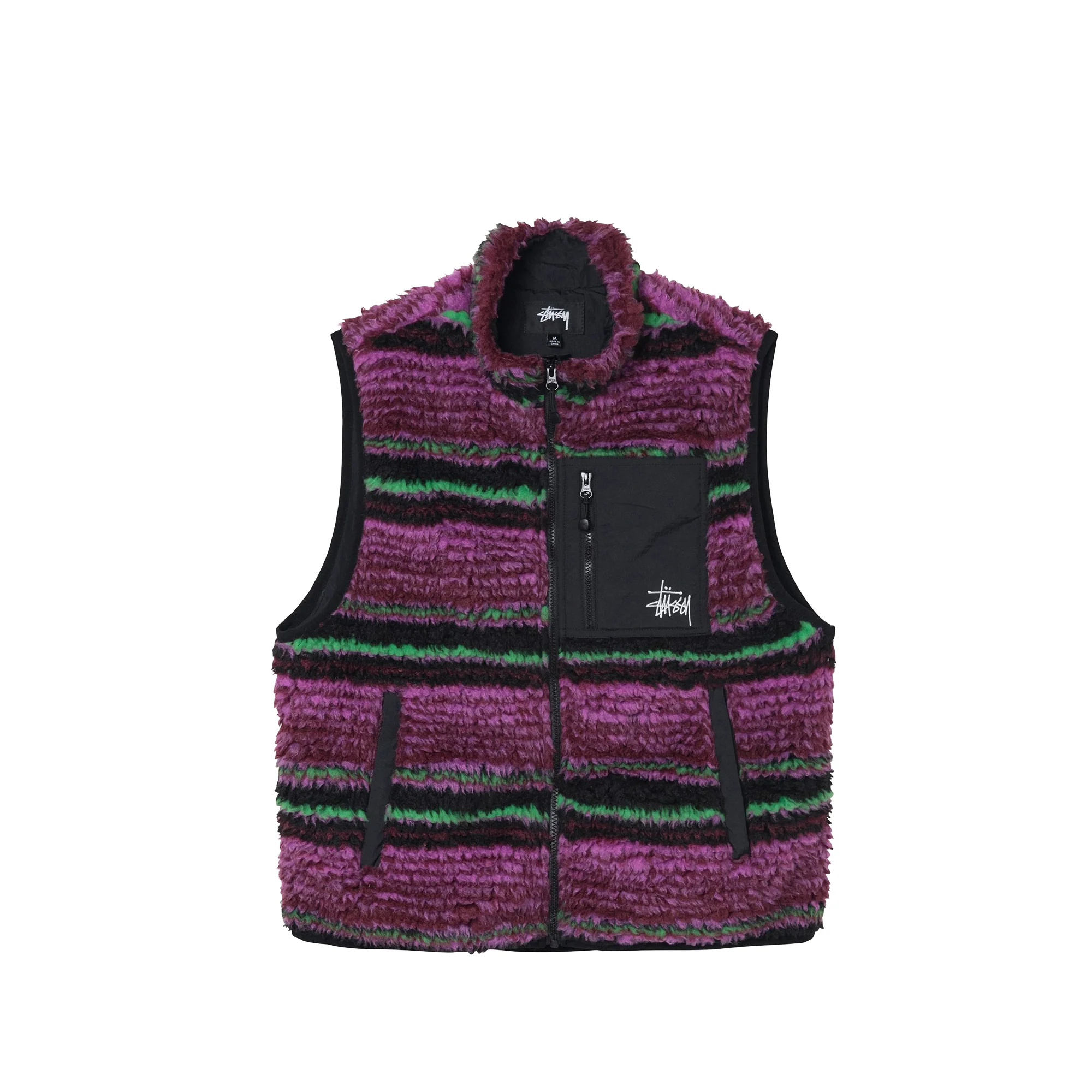 Stussy Mens Striped Sherpa Vest 'Grape'