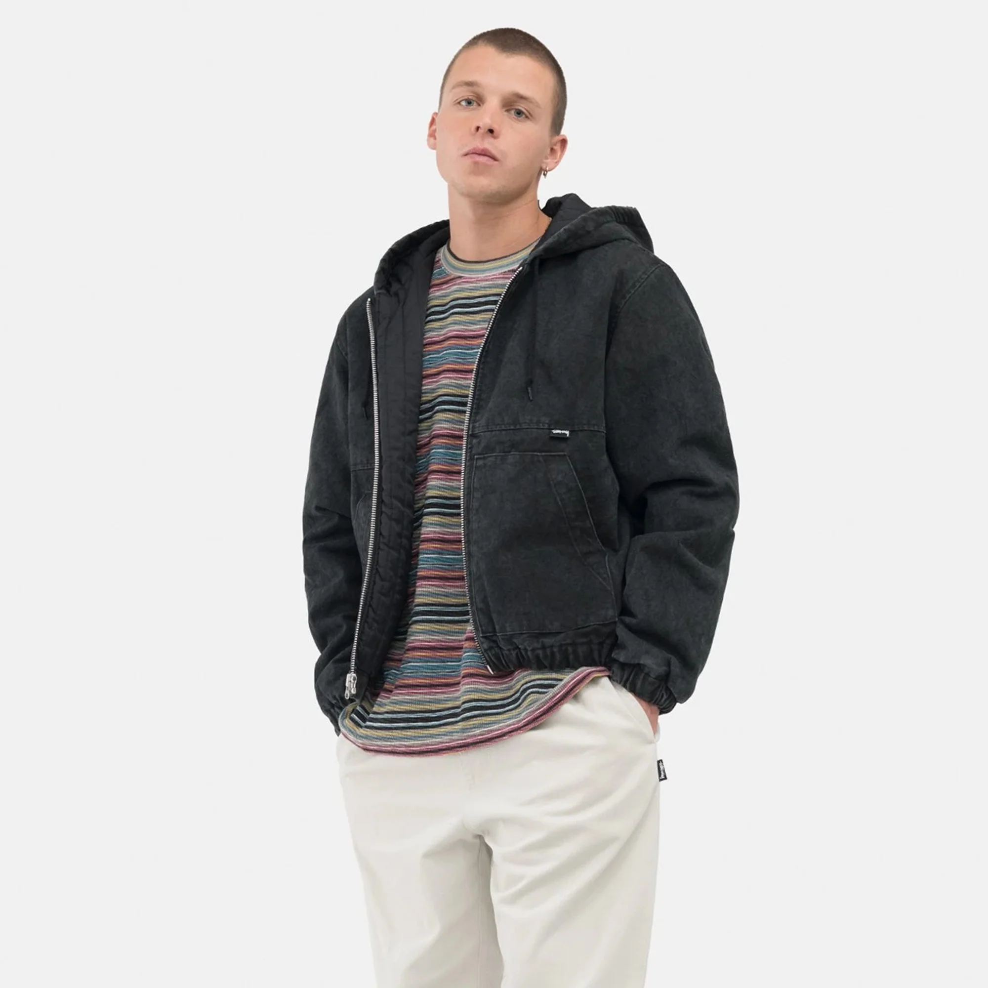 Stussy Mens Washed Canvas Insulated Jacket 'Black' - Image 3