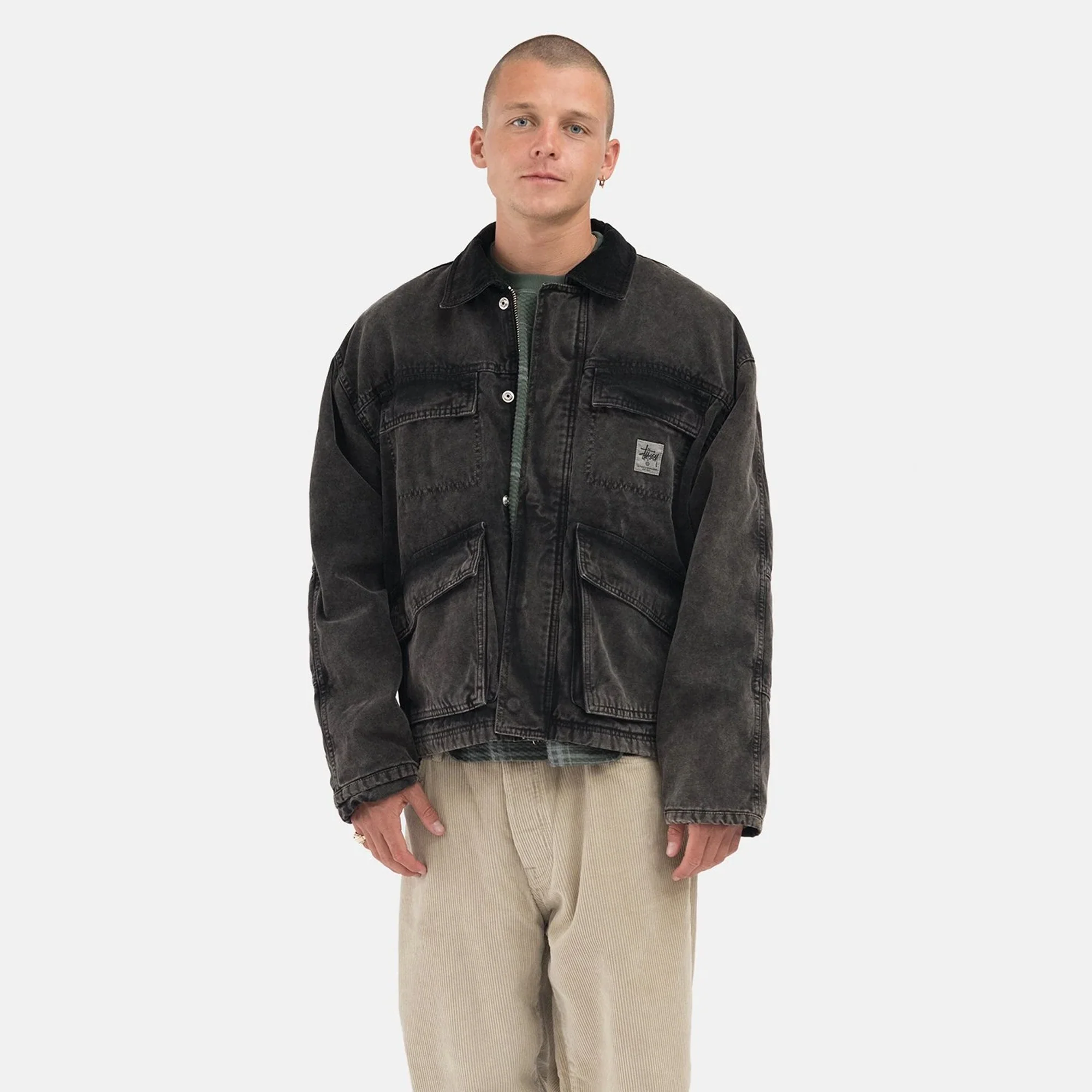 Stussy Mens Washed Canvas Shop Jacket 'Black' - Image 3