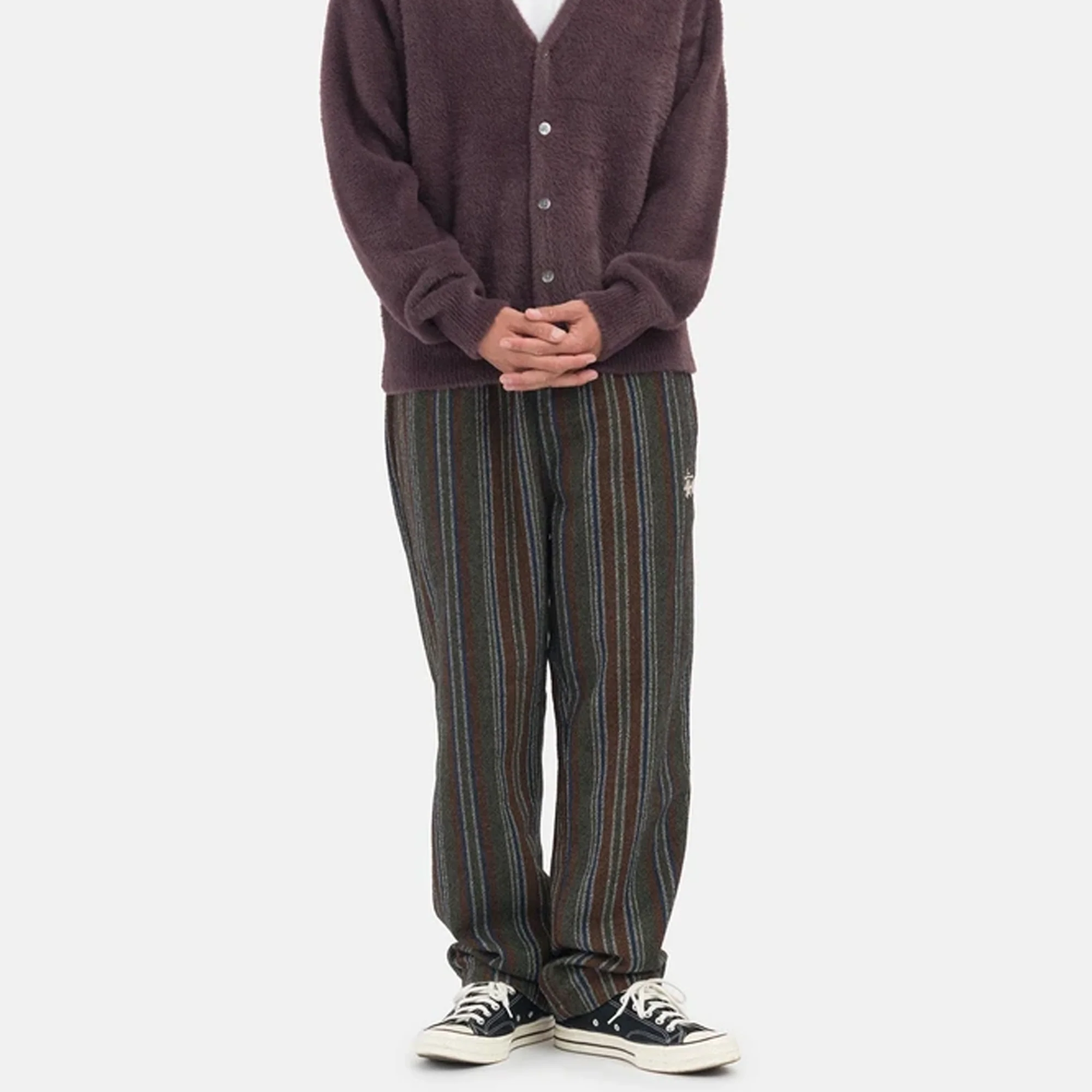 Stussy Mens Wool Stripe Relaxed Pants 'Olive' - Image 4