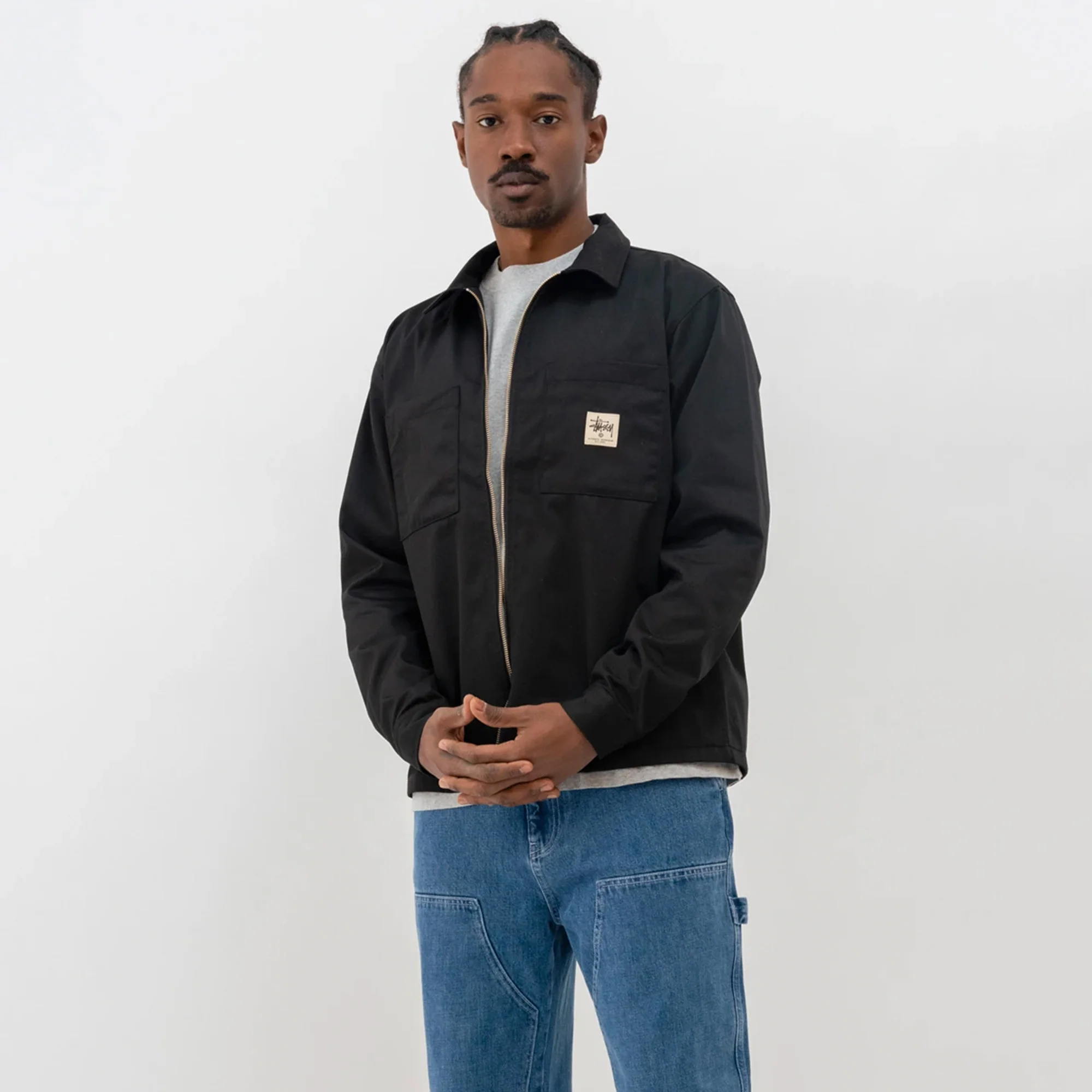 Stussy Mens Zip Up Work LS Shirt 'Black' - Image 3