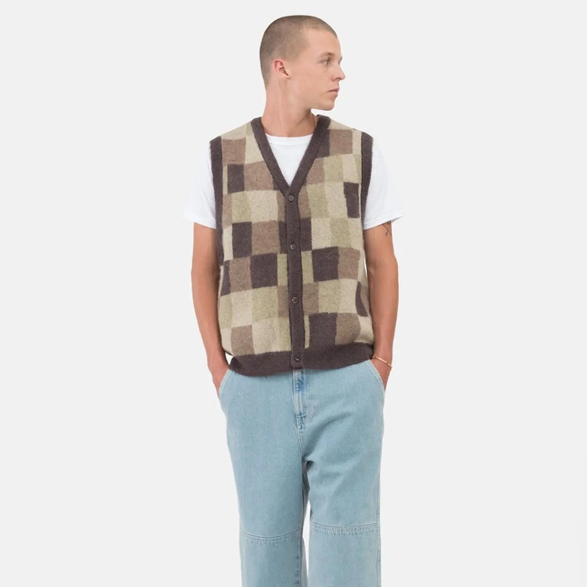 Stussy Womens Wobbly Check Sweater Vest 'Brown' - Image 3