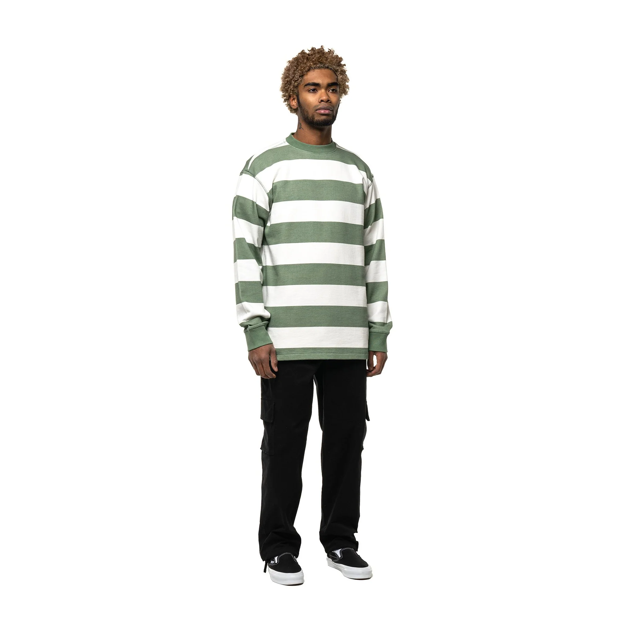 Taikan Mens Striped L/S Crew 'Green' - Image 2