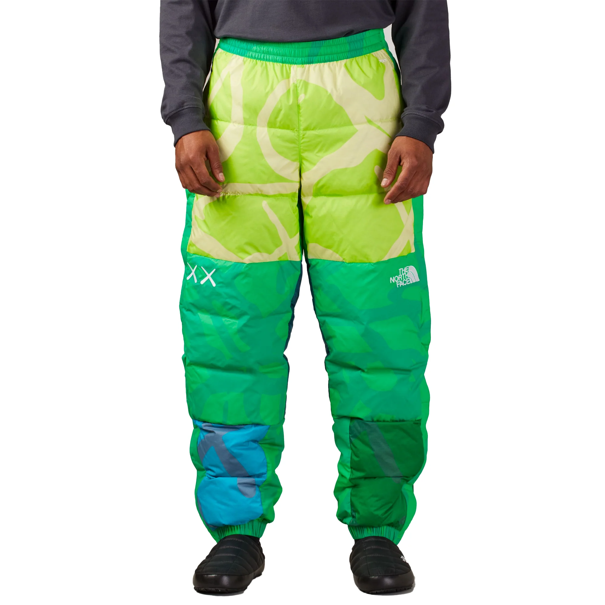 The North Face Mens XX Kaws Retro 1996 Nuptse Pants 'Safety Green Nuptse Print' - Image 2