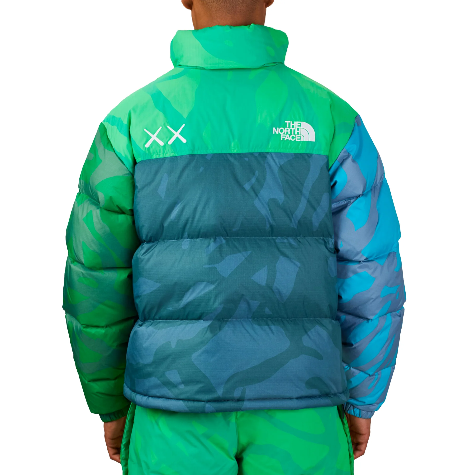 The North Face XX Kaws Mens Retro 1996 Nuptse Jacket 'Green Nuptse Print' - Image 3