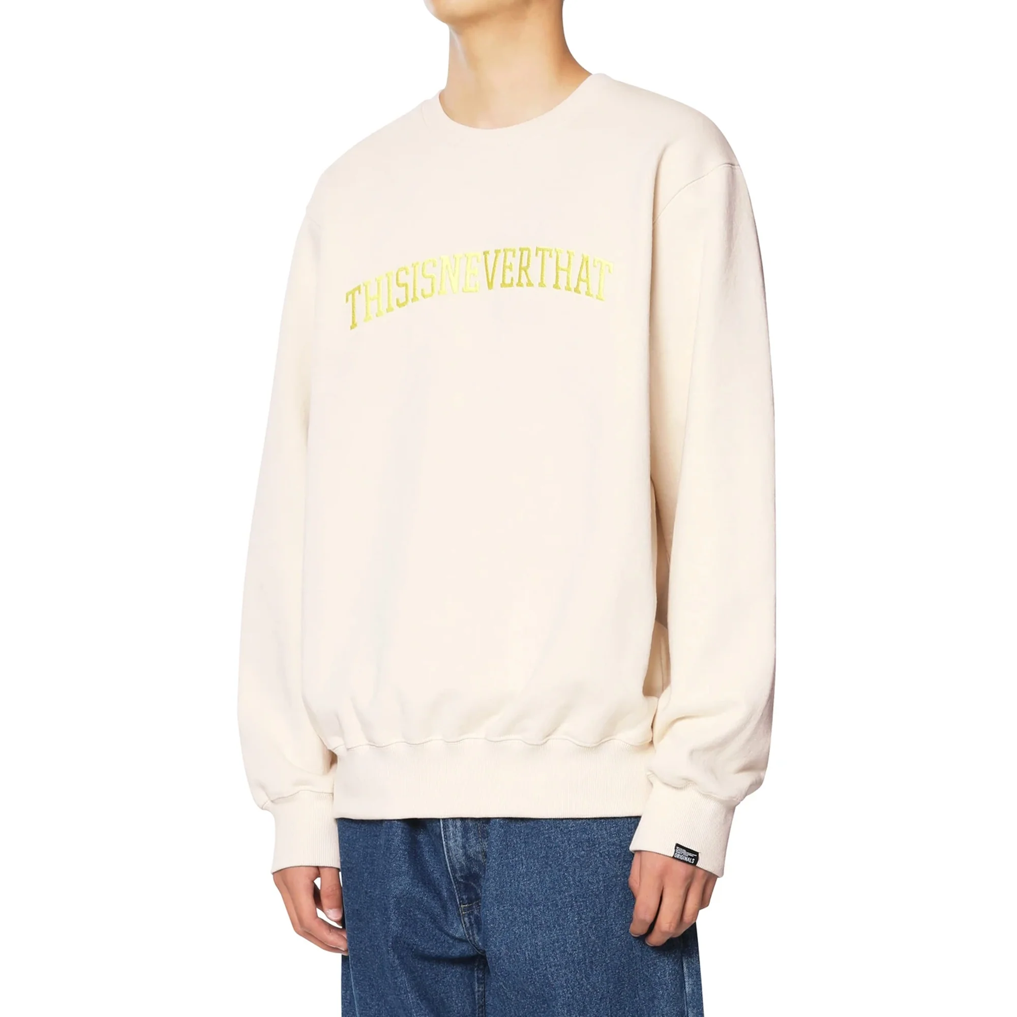 THISISNEVERTHAT Mens Arch-logo Crewneck 'Ivory' - Image 4