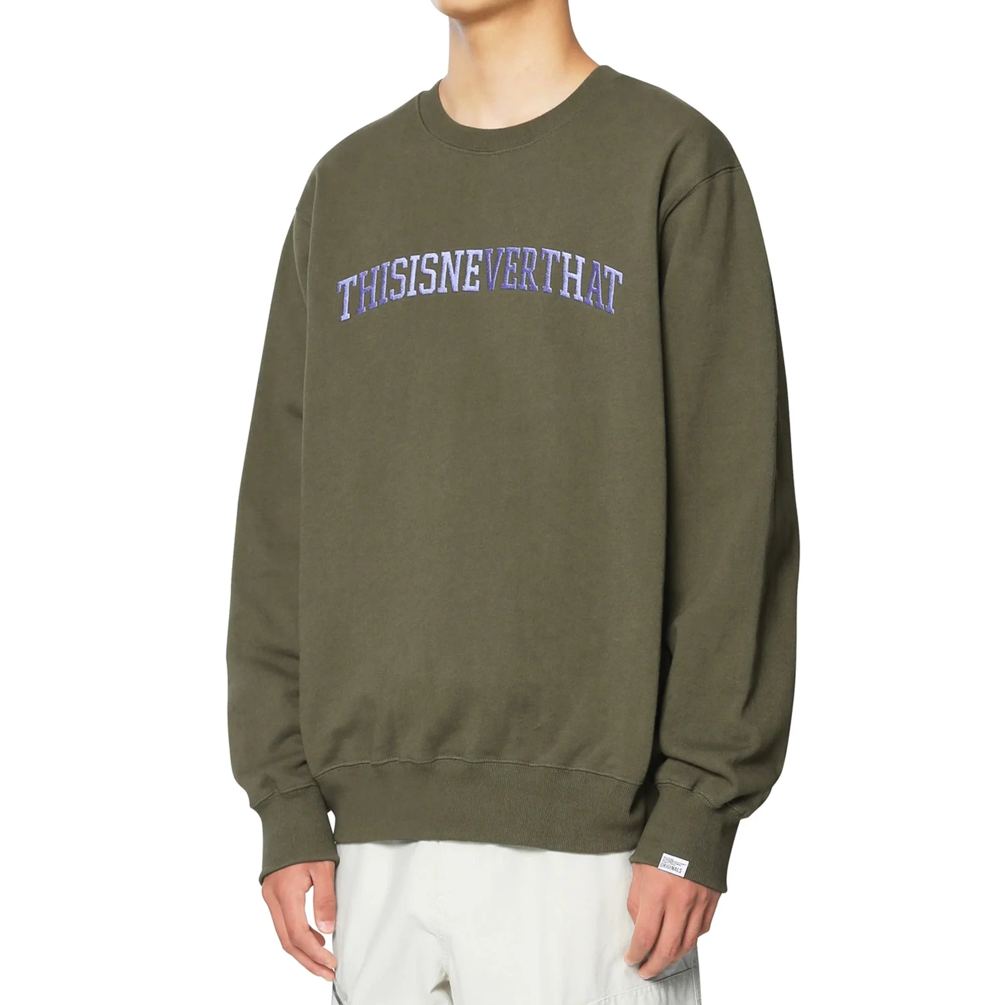 THISISNEVERTHAT Mens Arch-logo Crewneck 'Olive' - Image 4