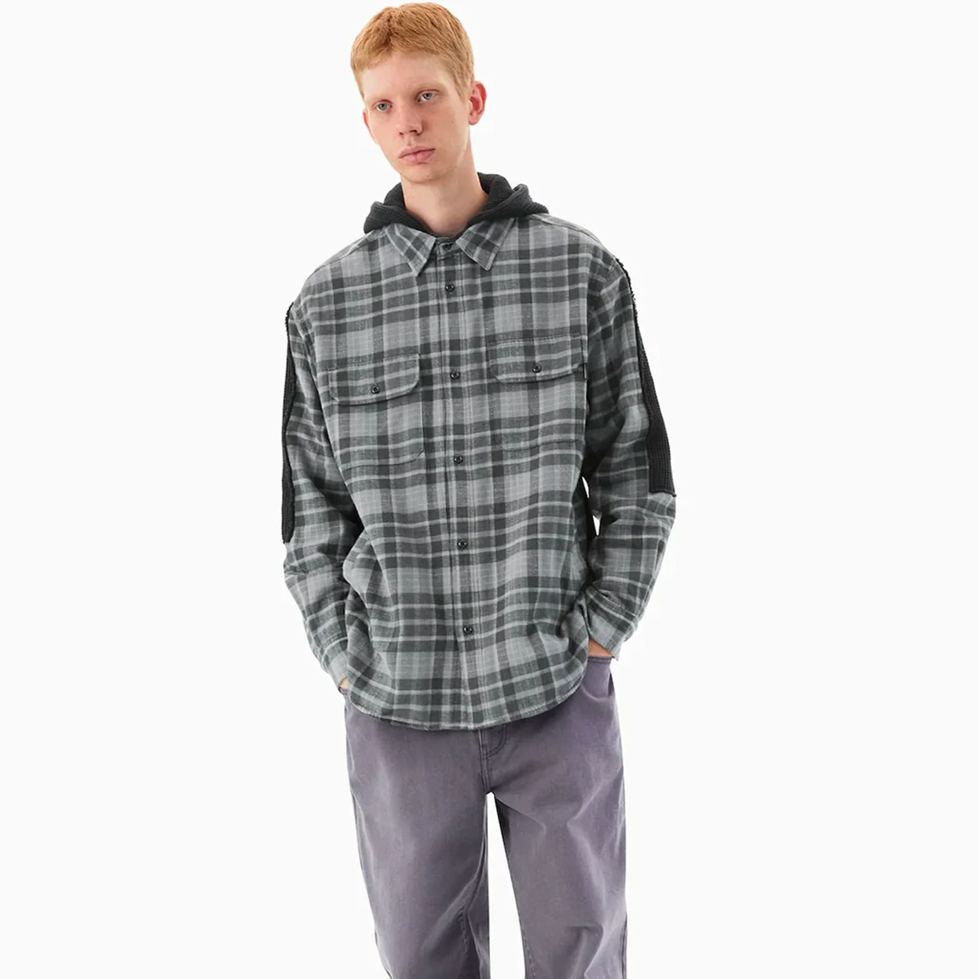 Thisisneverthat Mens FCP Plaid Check Hood Shirt - Image 3