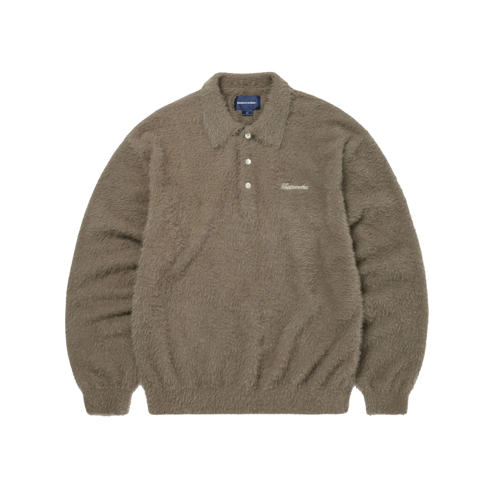 Thisisneverthat Mens SCT-Logo Shaggy Knit Polo Sweater