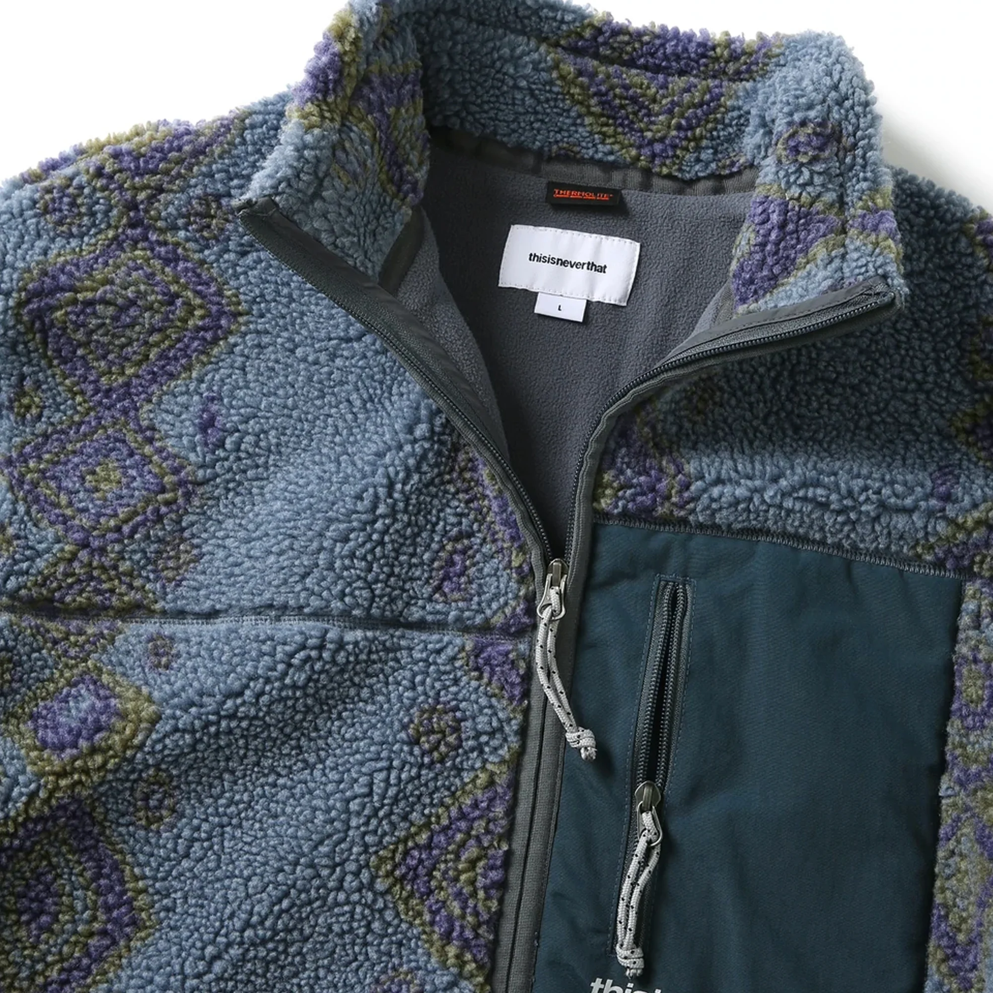 THISISNEVERTHAT Mens Sherpa Fleece Jacket 'Dusty Blue' - Image 3