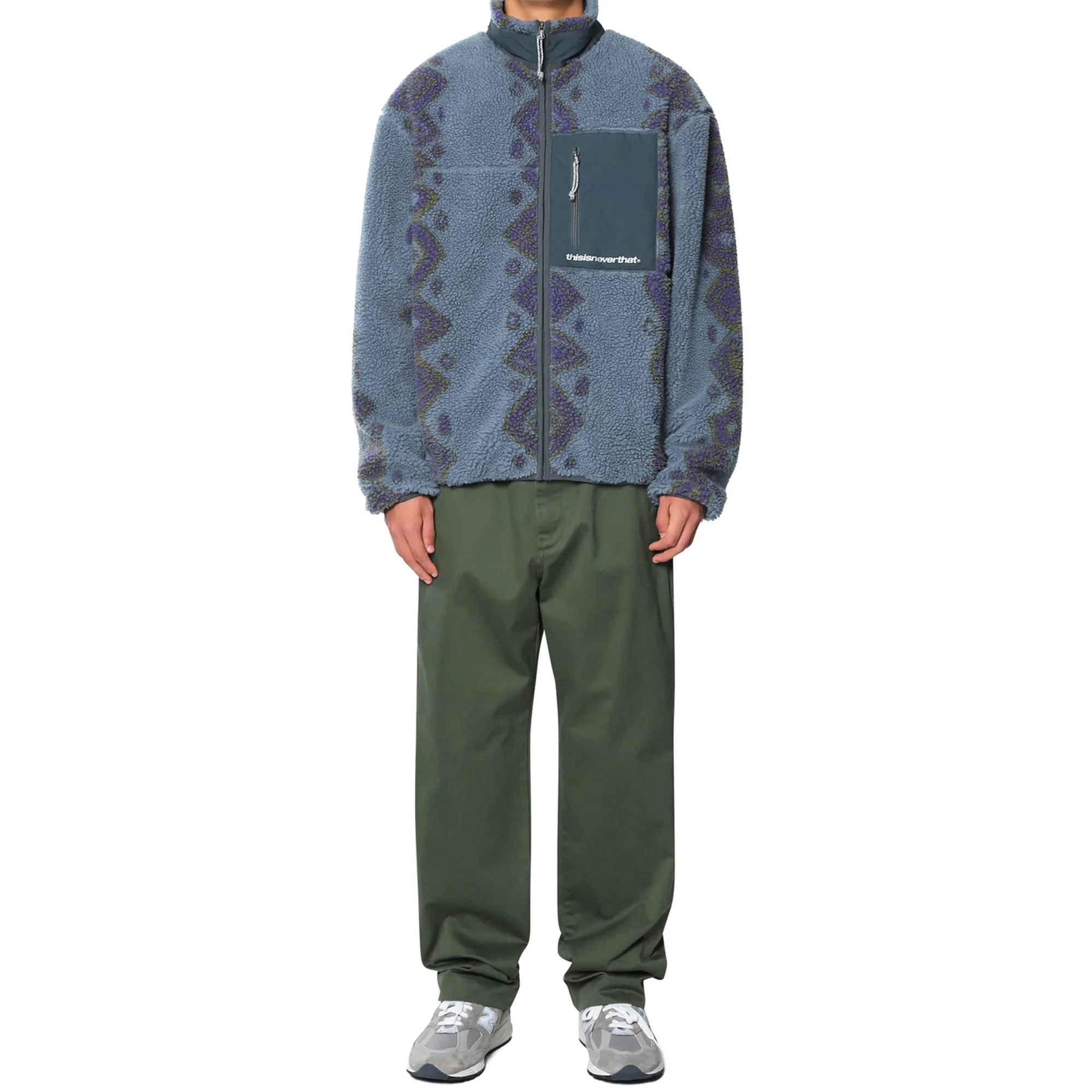 THISISNEVERTHAT Mens Sherpa Fleece Jacket 'Dusty Blue' - Image 4