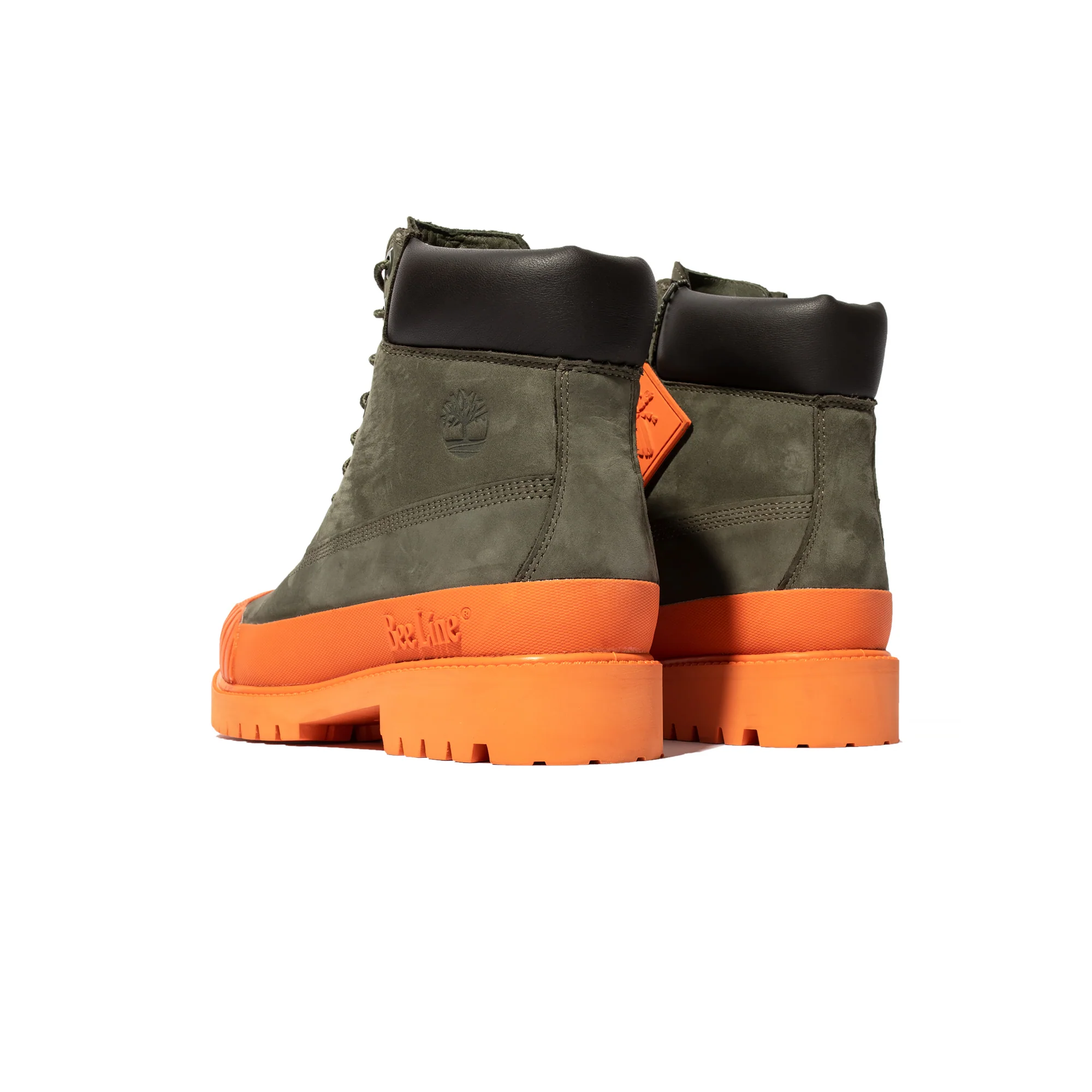 Timberland x Beeline Mens 6" Prem Rubber Toe WP Shoes 'Dk grn/orange' - Image 3