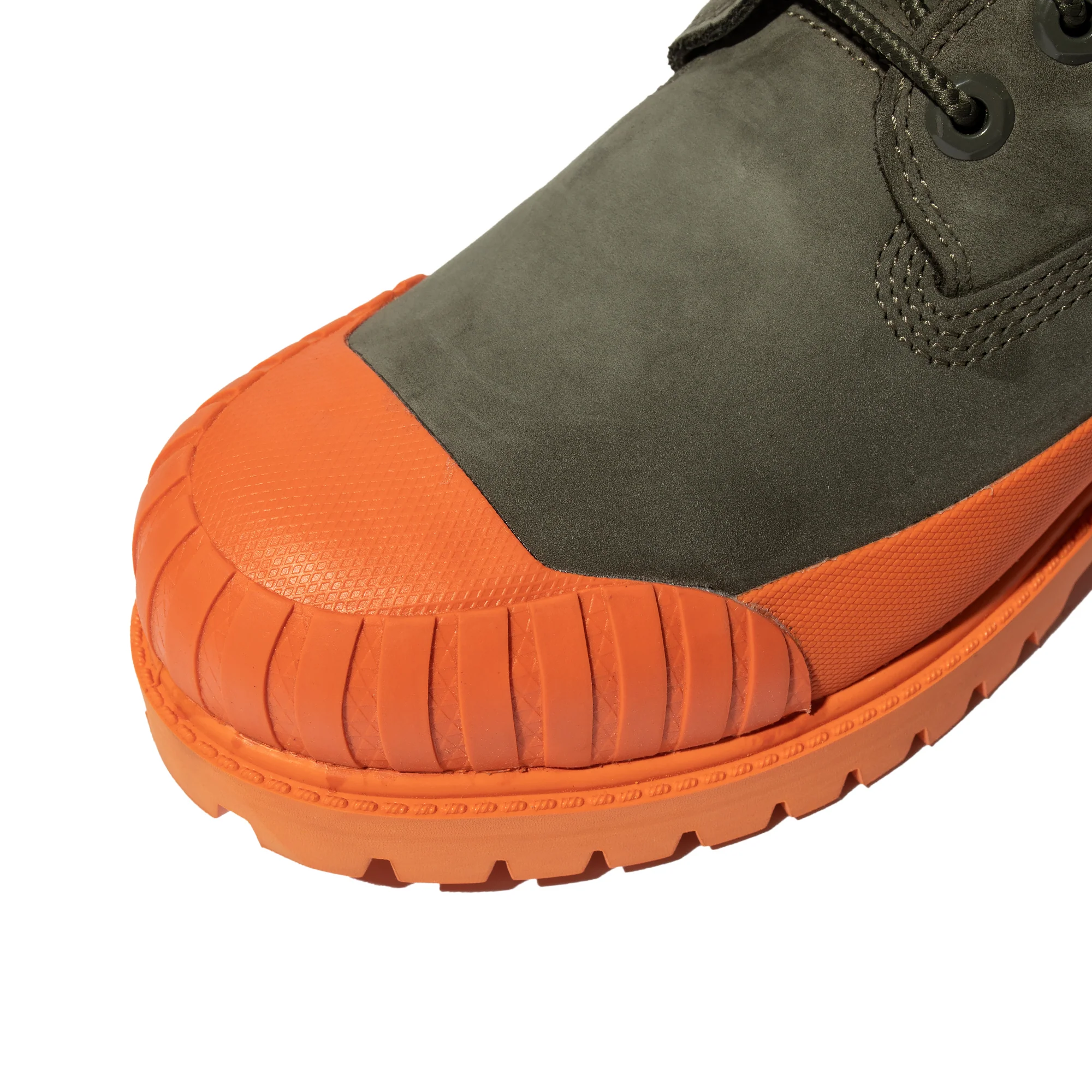 Timberland x Beeline Mens 6" Prem Rubber Toe WP Shoes 'Dk grn/orange' - Image 4