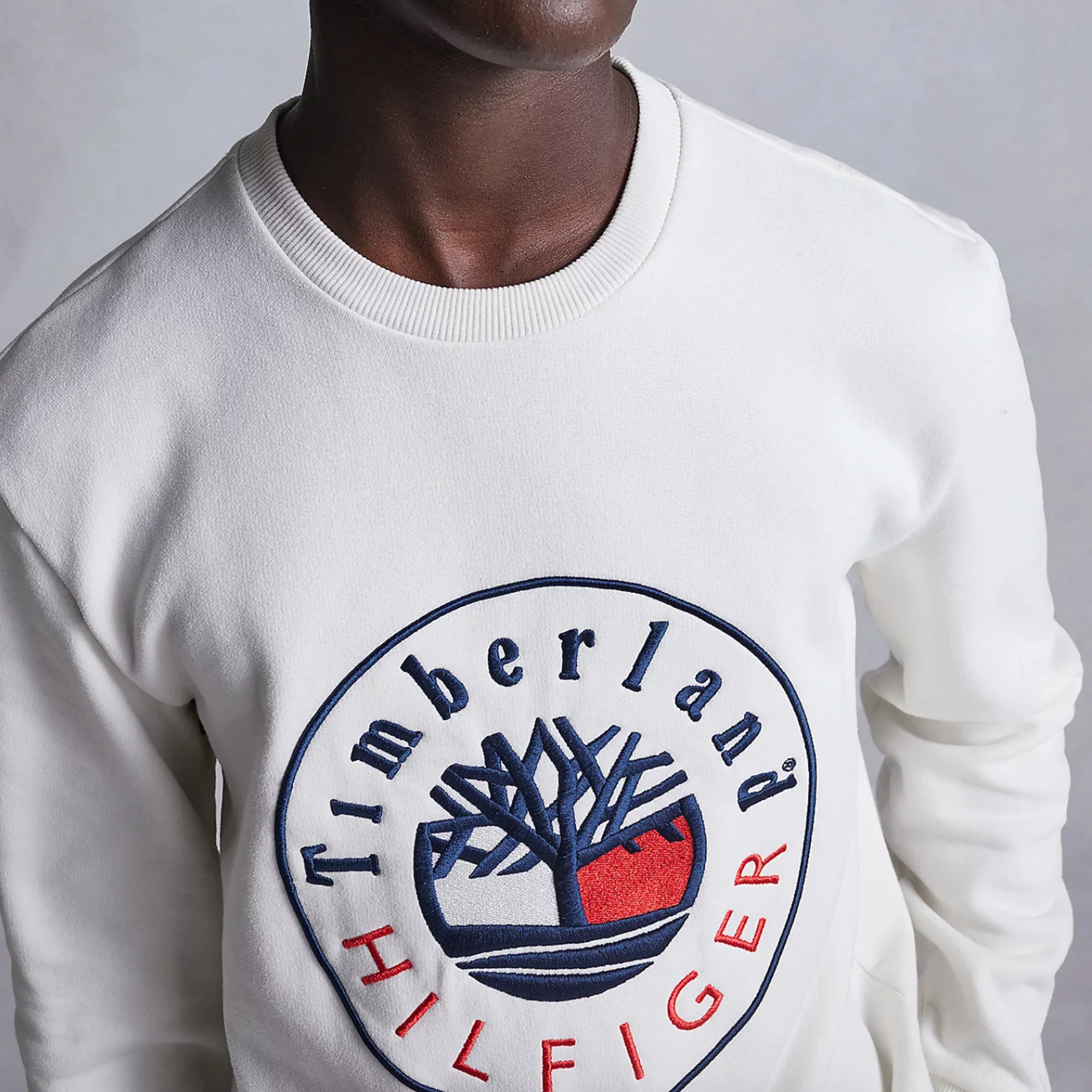 Tommy Hilfiger x Timberland Mens RI Logo Crew 'Ivory' - Image 3