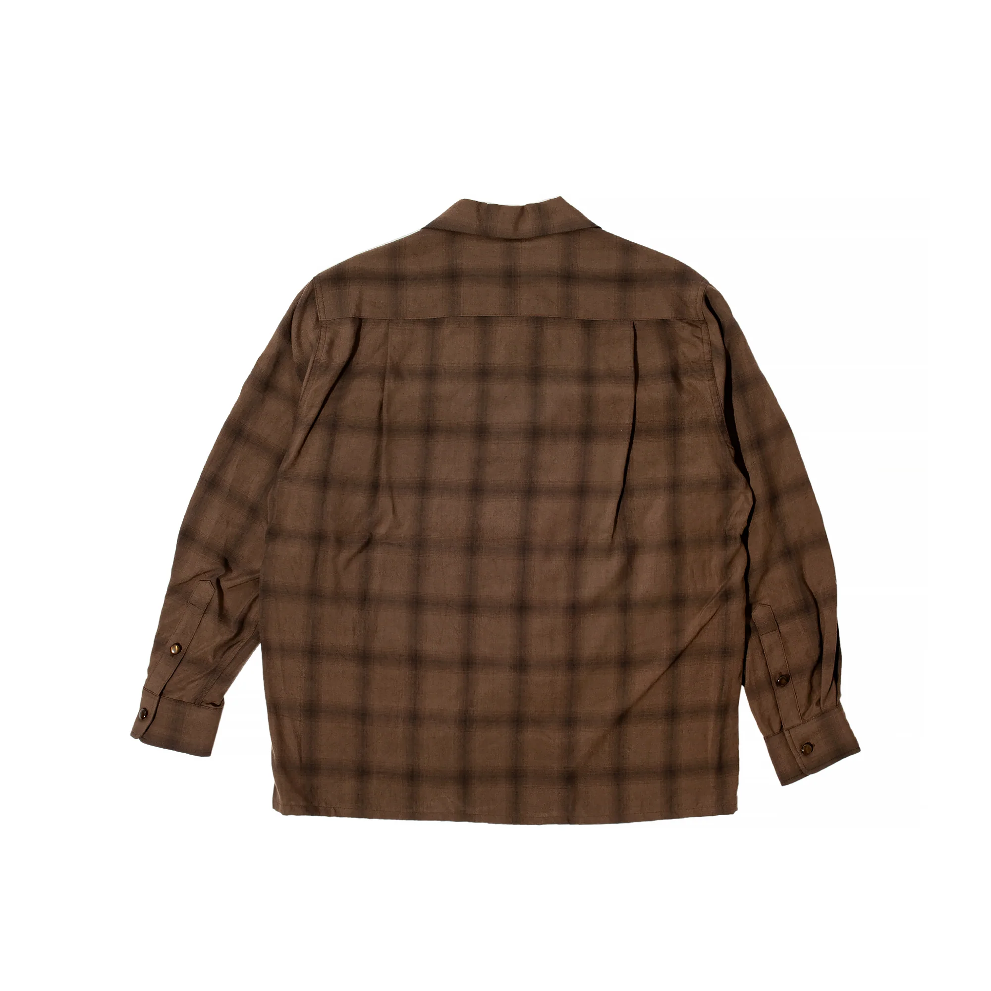 Wacko Maria Mens Ombray Check Open Collar Shirt Type 1 'Brown' - Image 2