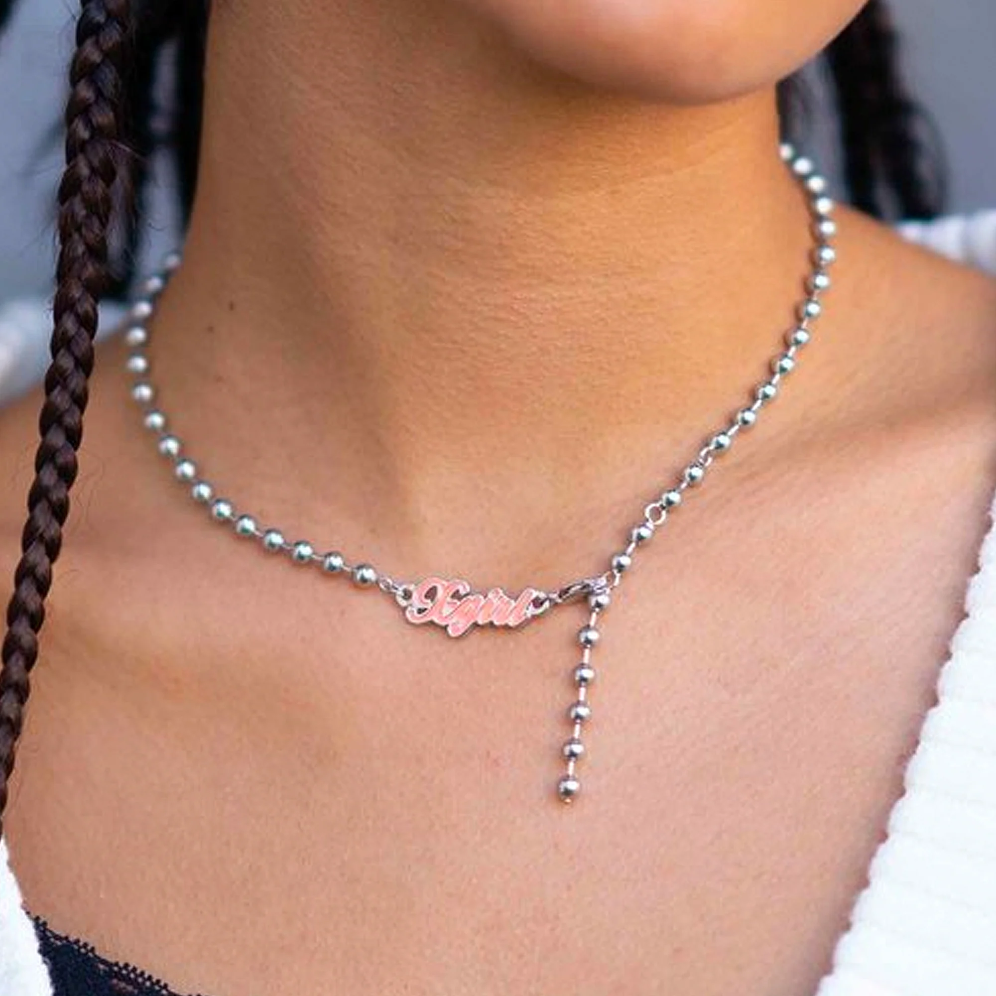 X Girl Womens Ball Chain Necklace (Silver) - Image 2