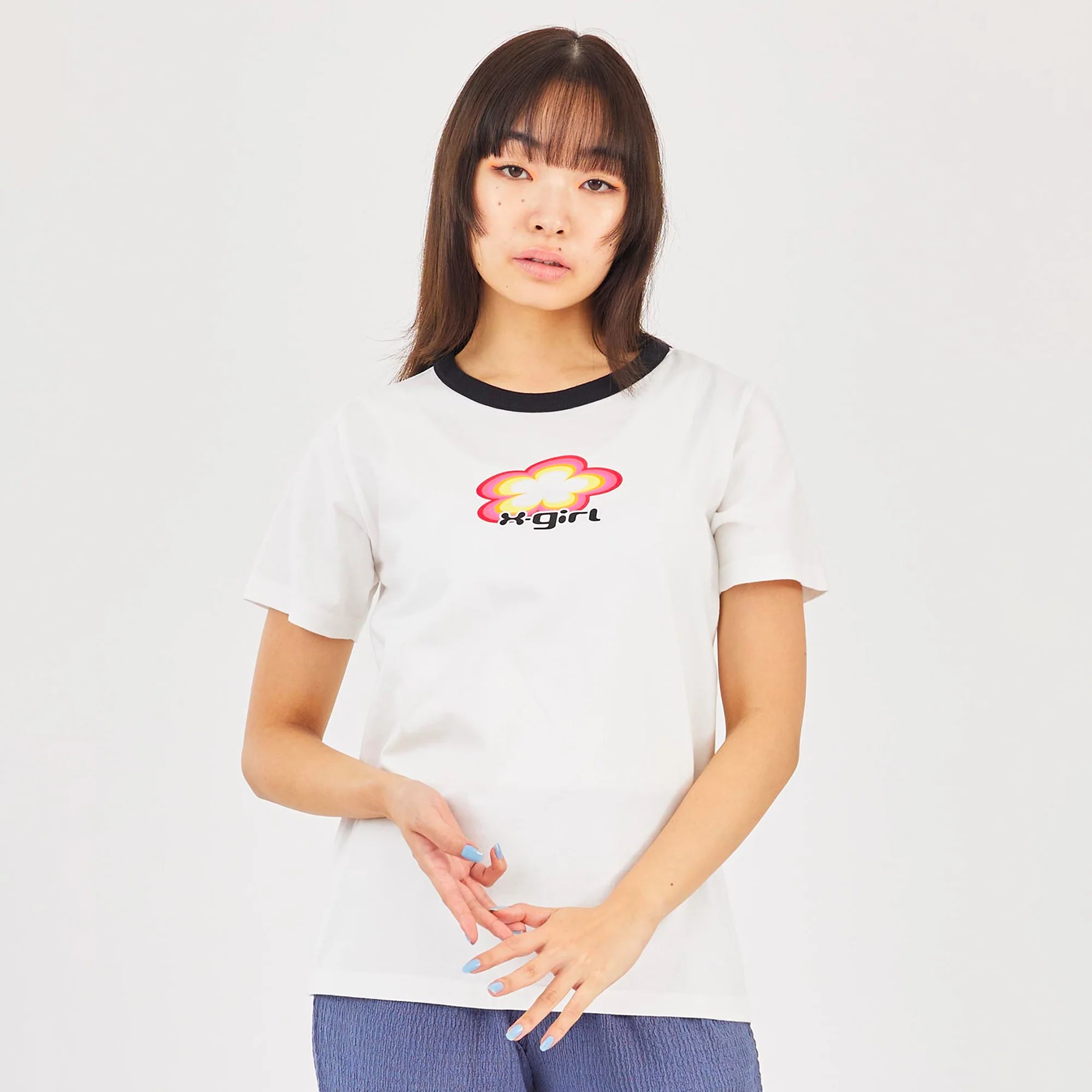 X-Girl Womens Flower Logo Ringer Classic SS Tee - Image 2
