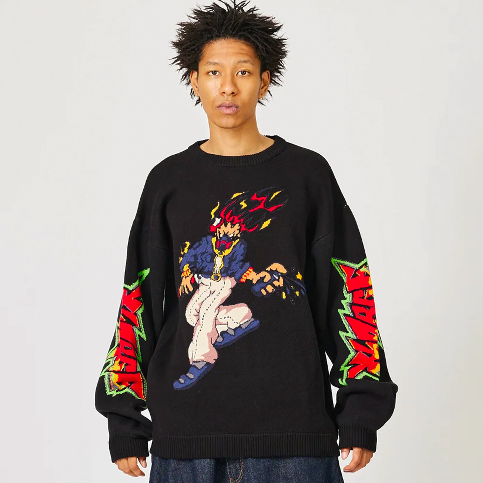 X-Large Mens Burning Monster Knit Crewneck - Image 2