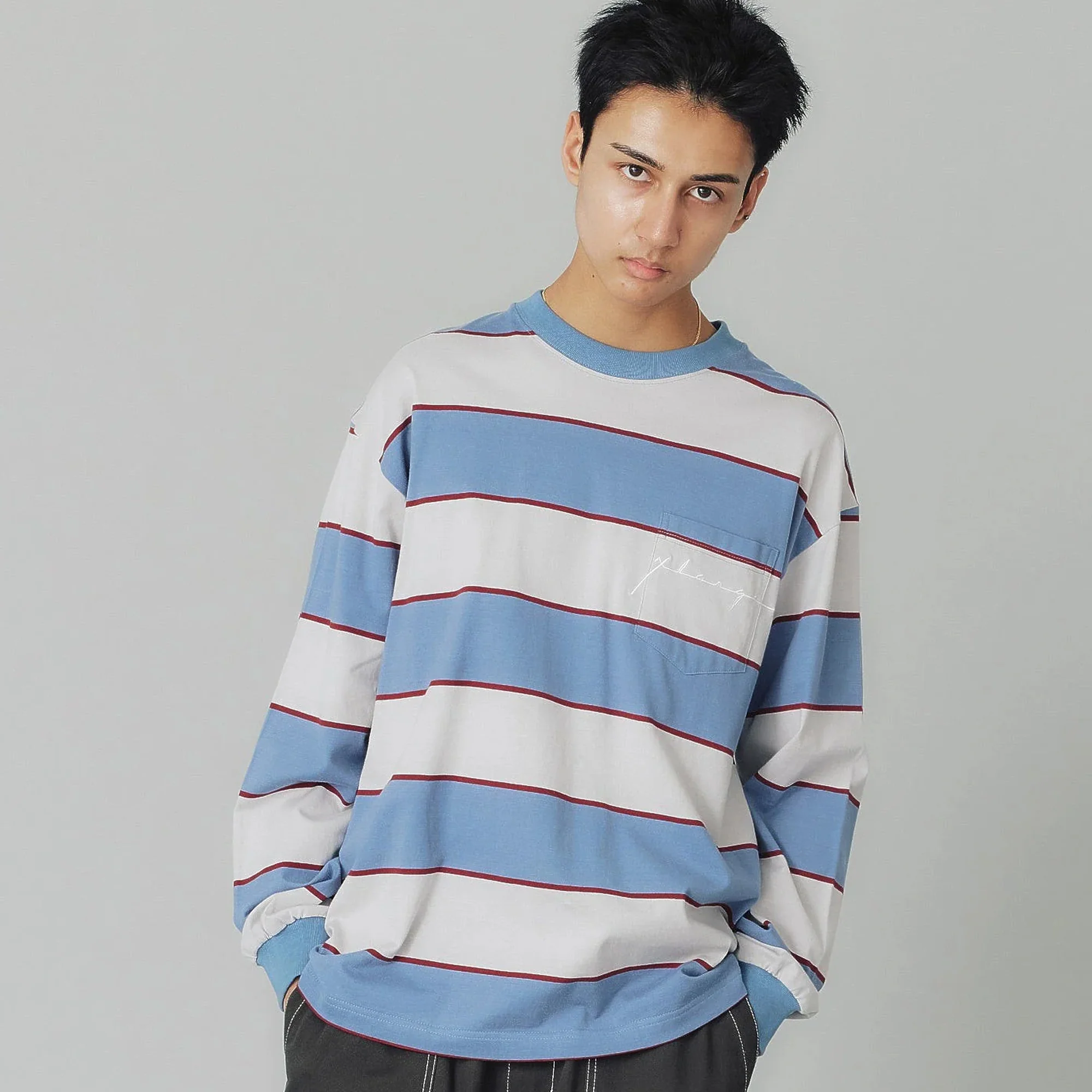 X-Large Mens Striped L/S Pocket Tee - Image 2